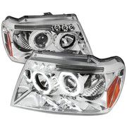 1999-2004 Jeep Grand Cherokee Dual Halo Projector Headlights Chrome/Clear Lens