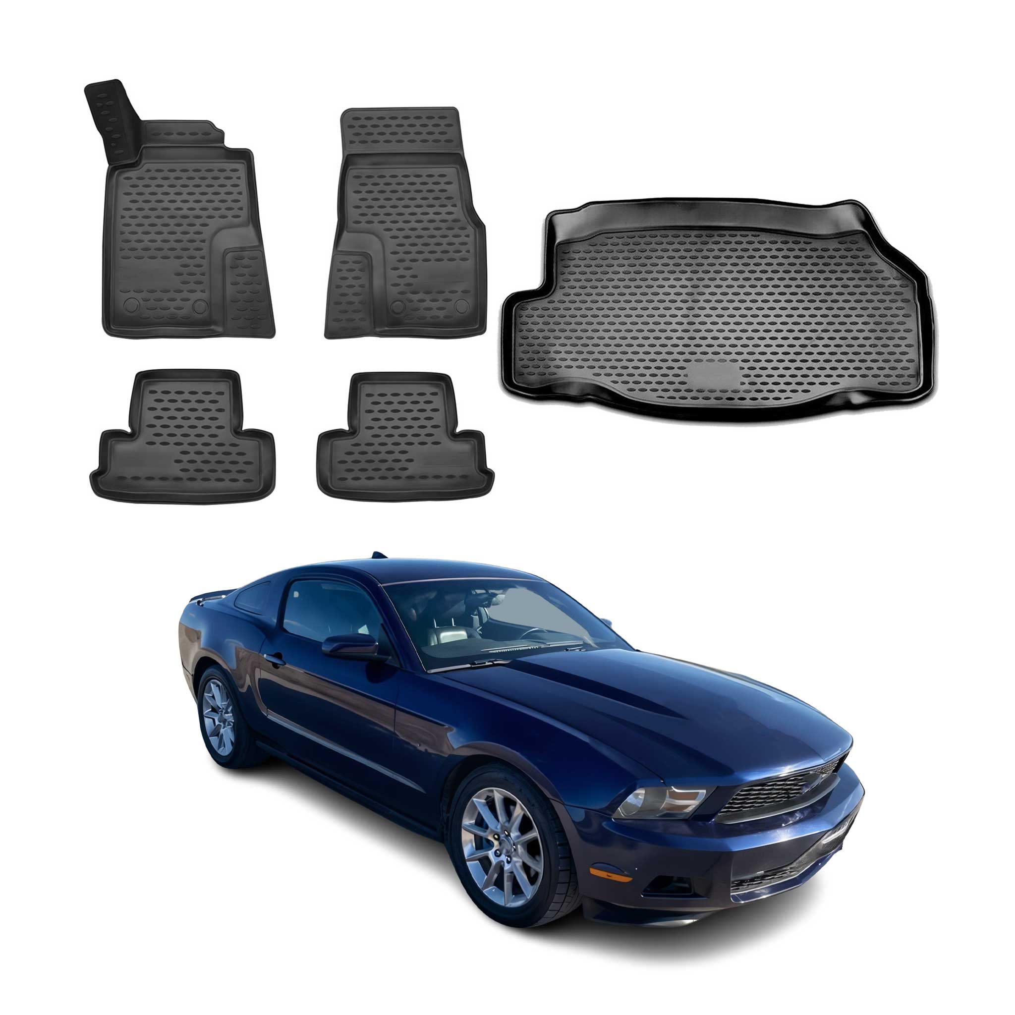 2010-2014 Ford Mustang Coupe Floor Mats & Cargo Liner Full Set All Weather Black