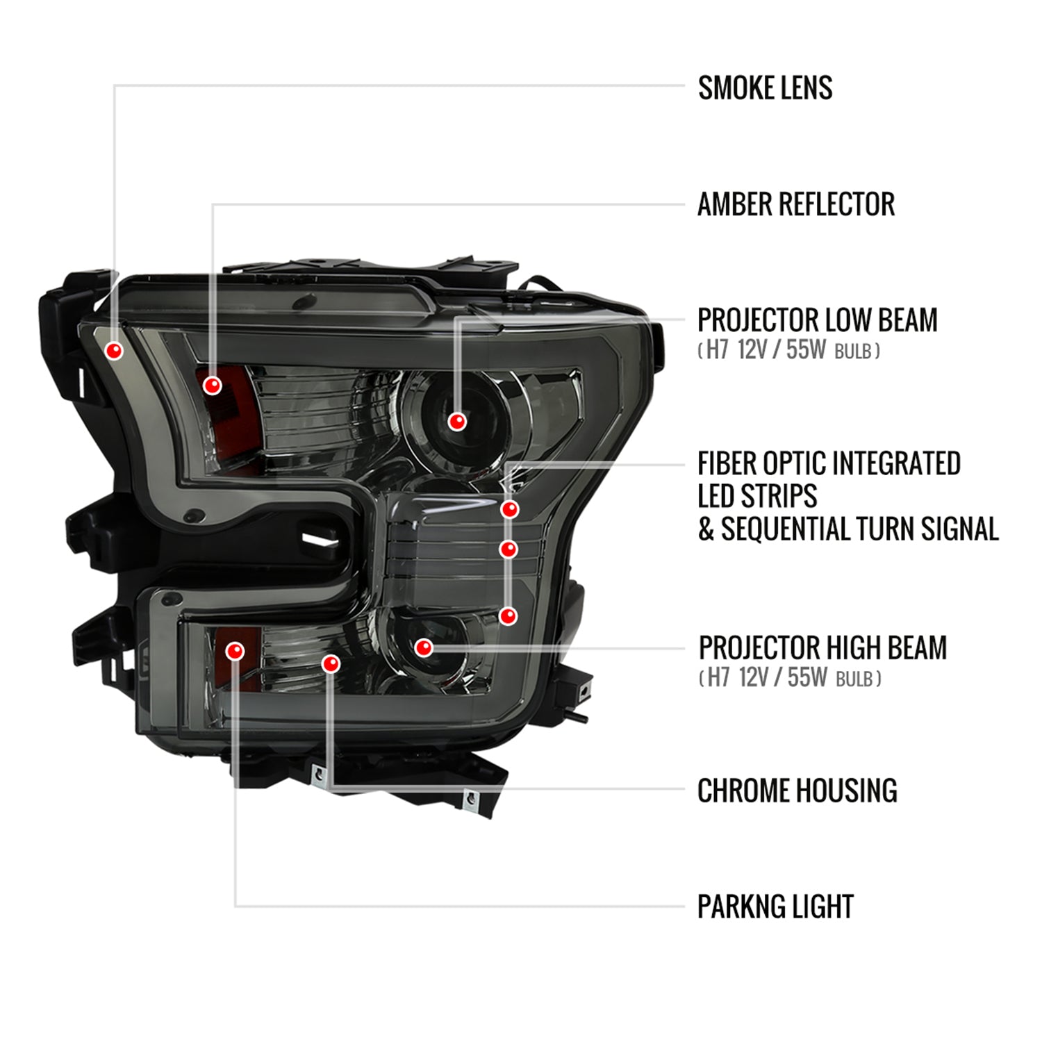 2015-2017 Ford F-150 LED Bar Projector Headlights Turn Signals Chrome / Smoked