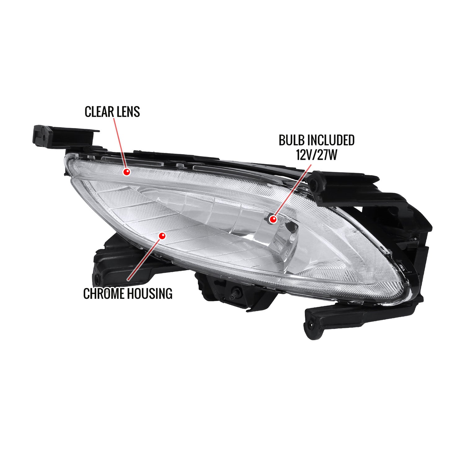 2011-2013 Hyundai Sonata 12V/27W 881 Fog Lights Kit Chrome/Clear Lens