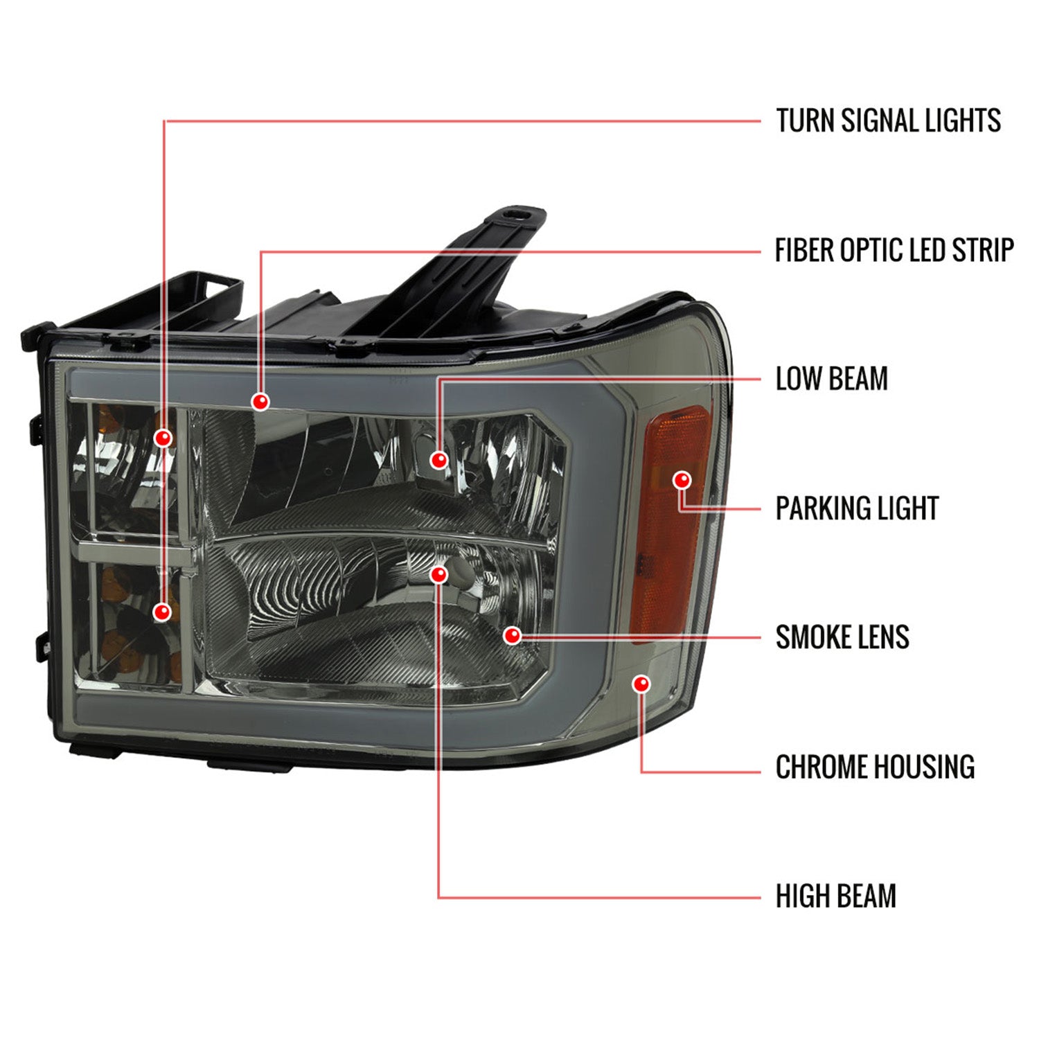 2007-2013 GMC Sierra 1500/ 2500HD 3500HD LED Bar Factory Headlights Chrome