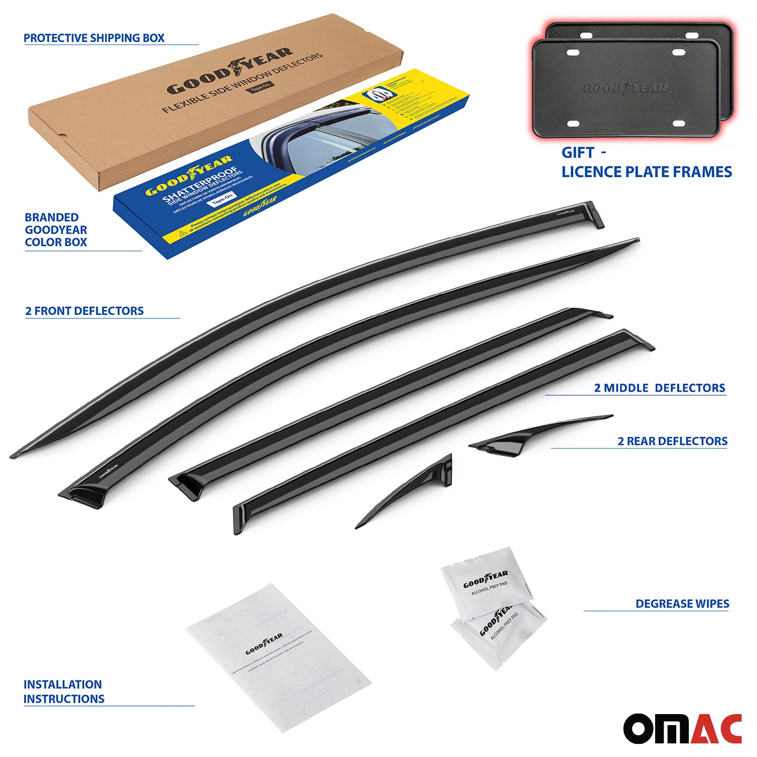 Goodyear Wind Deflectors for Jeep Cherokee 2014-2023 Tape-On Premium Smoke 6 pcs