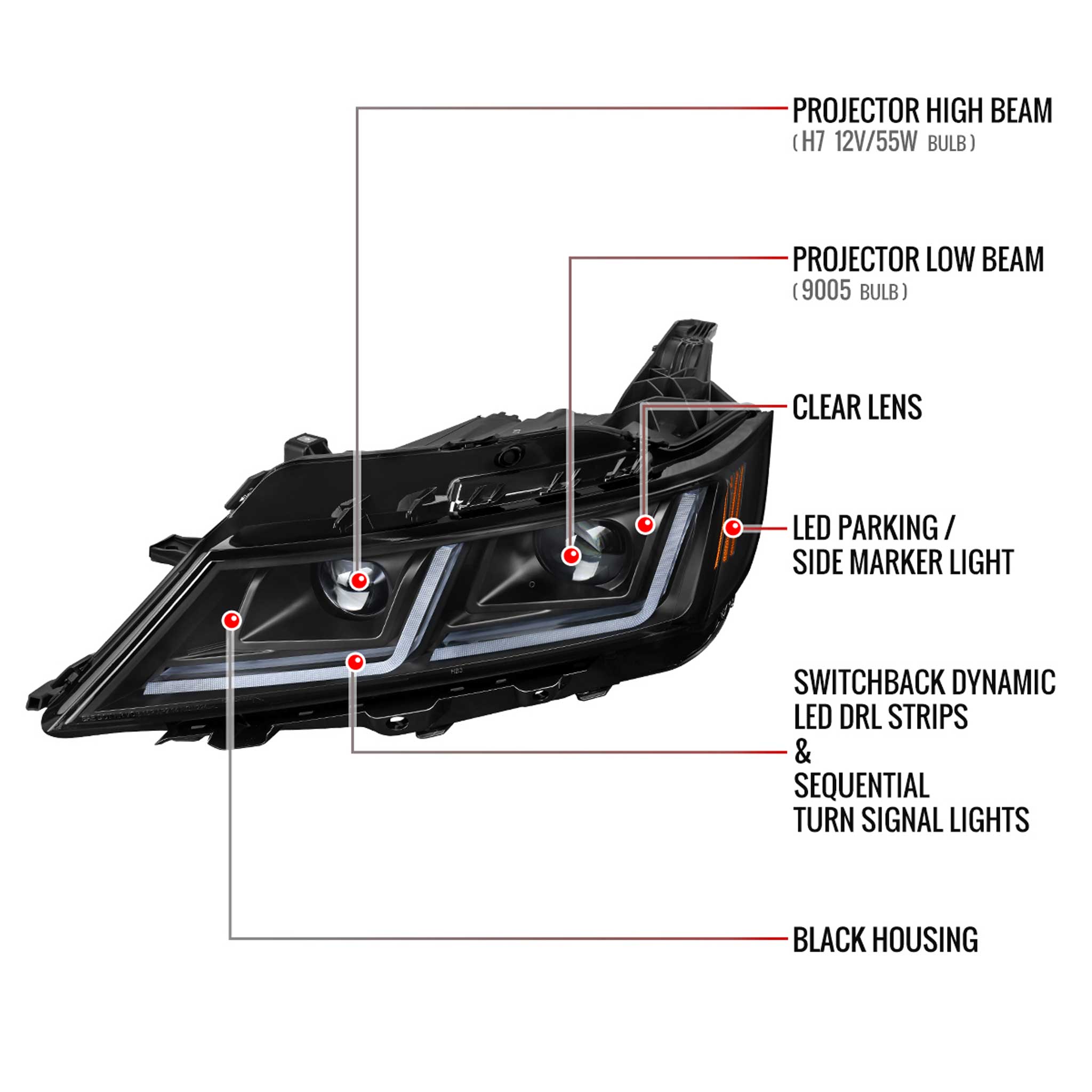 For Chevrolet Impala 2014-2020 LED DRL Sequential Projector Headlights Matte Black Housing Clear Lens