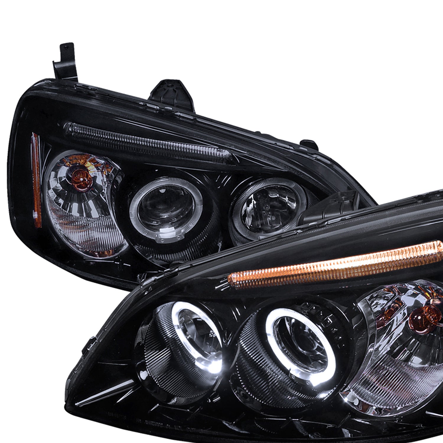 2001-2003 Honda Civic Dual Halo Projector Headlights Glossy Black/Smoke Lens
