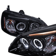 2001-2003 Honda Civic Dual Halo Projector Headlights Glossy Black/Smoke Lens