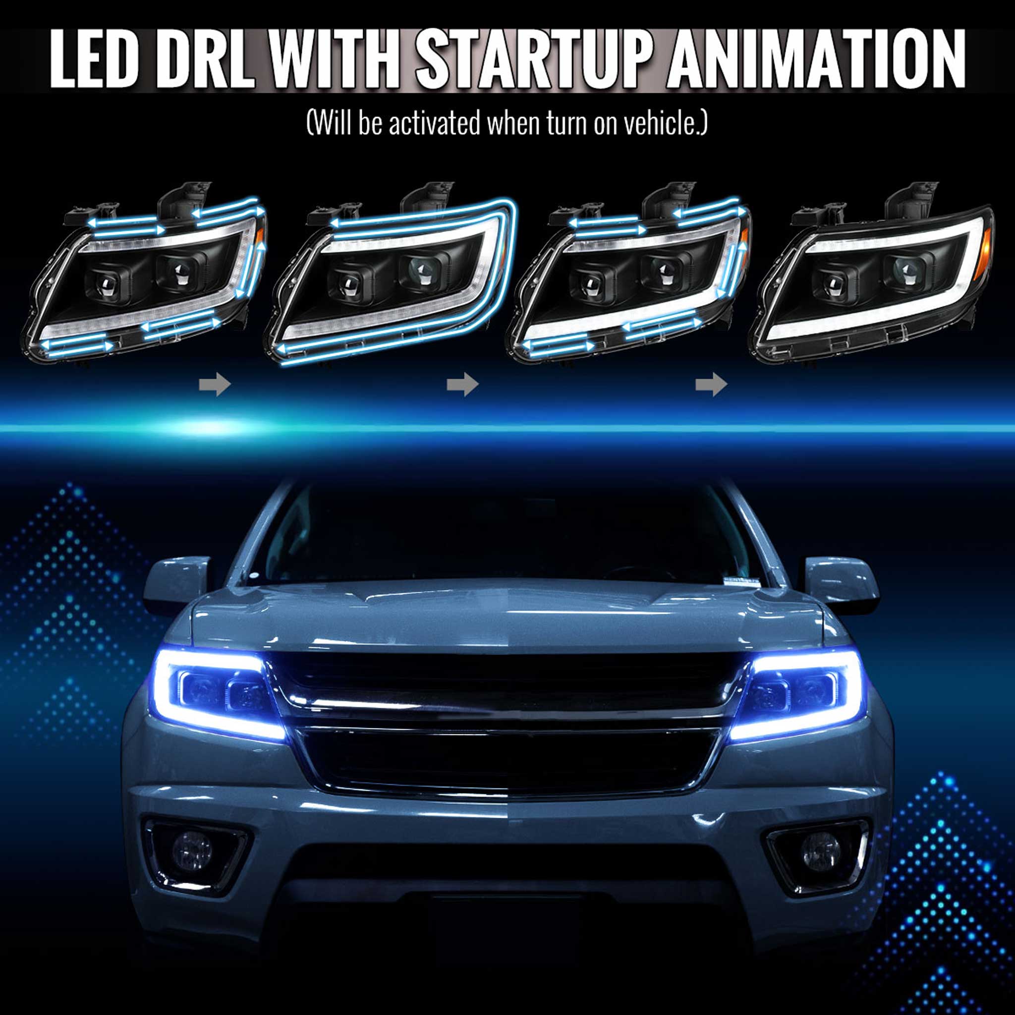 For Chevrolet Colorado 2015-2022 Headlights LED DRL Light Strip Turn Signal Side Marker Black Housing Clear Lens