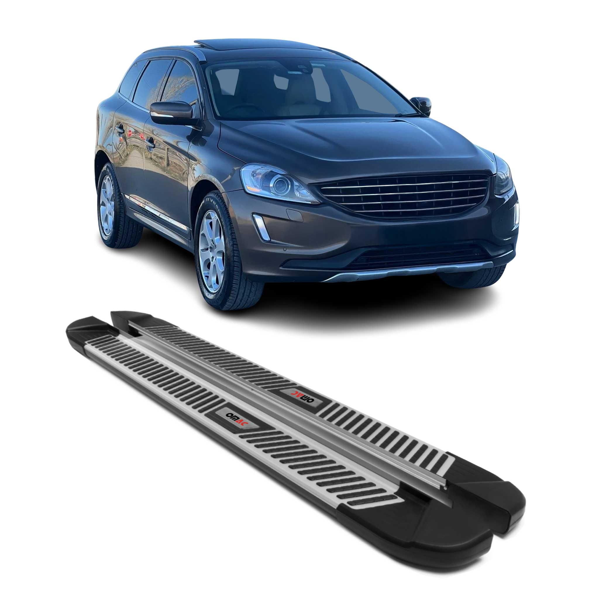 2010-2017 Volvo XC60 Running Boards Side Steps Silver & Black