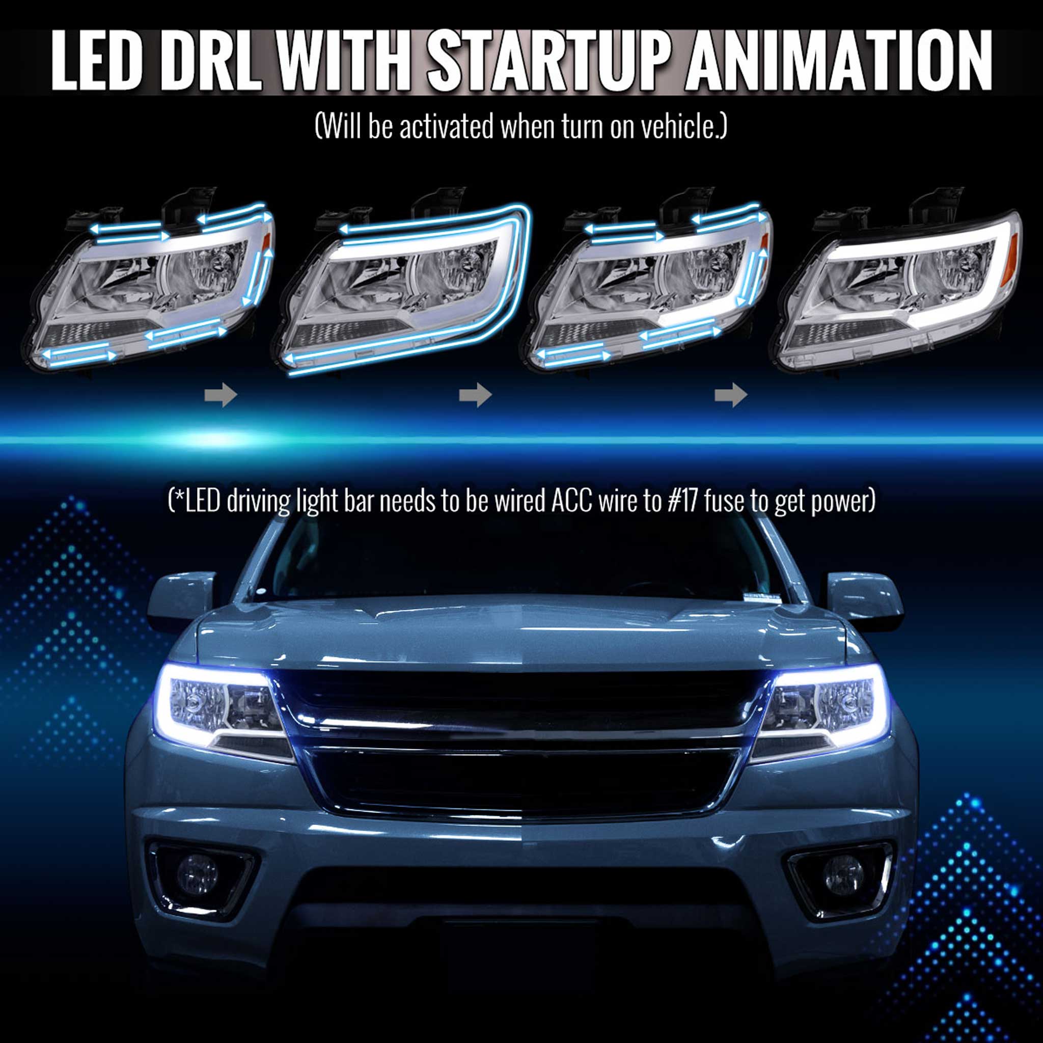 For Chevrolet Colorado 2015-2022 Headlights Switchback LED Bar Turn Signal Chrome Housing Clear Lens
