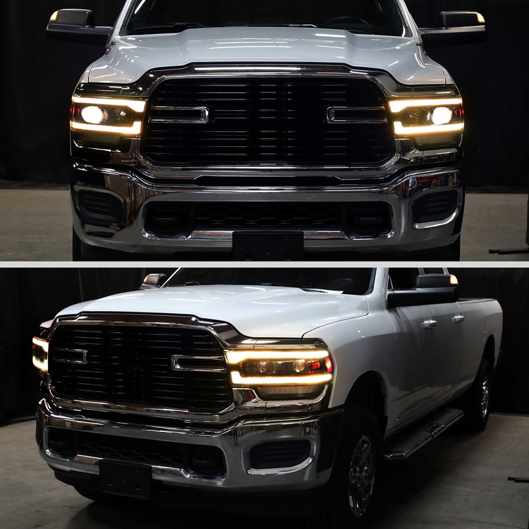 For Dodge RAM 2500 3500 5000 5500 2019-2024 Switchback LED Turn Signal Projector Headlights Matte Black Housing Clear Lens