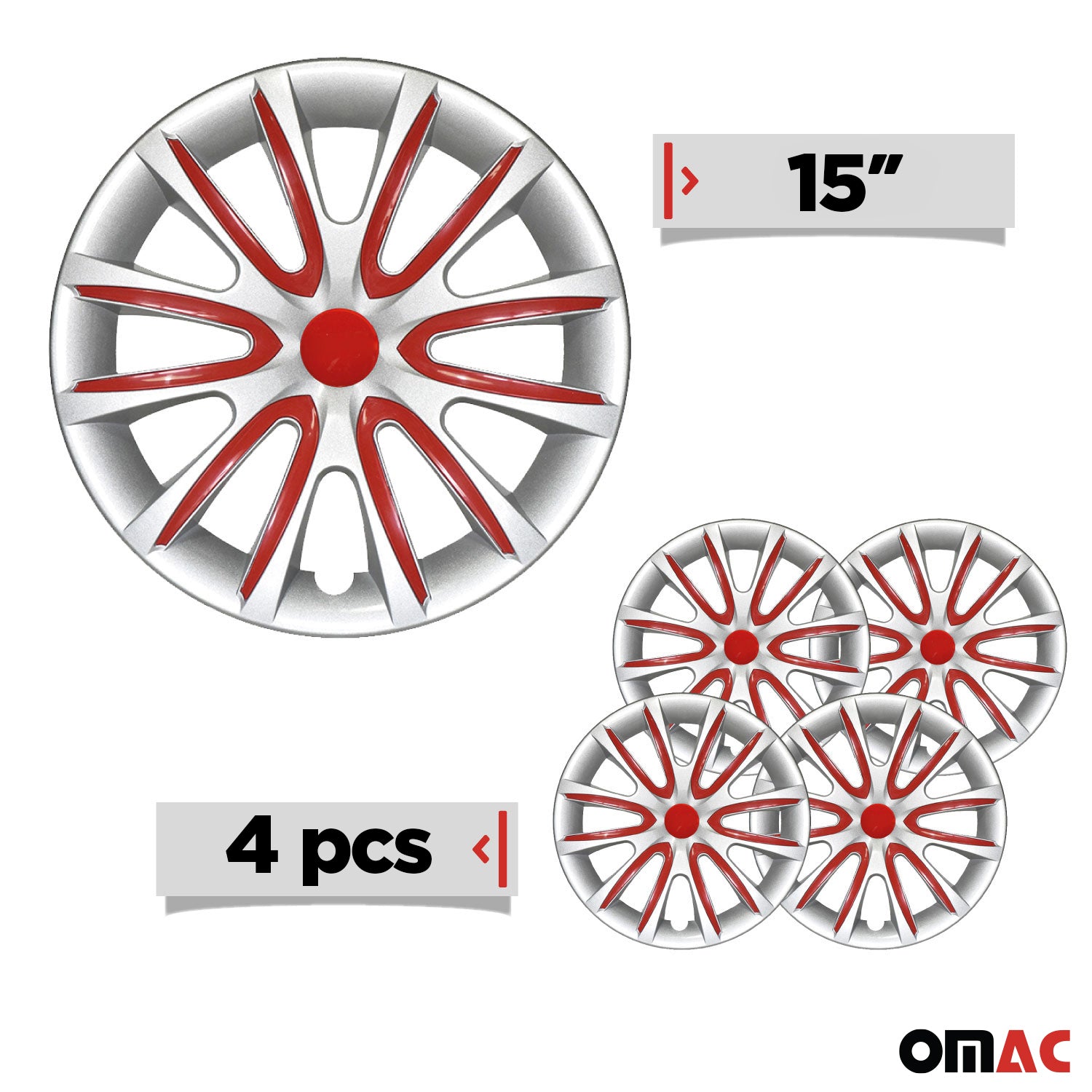 Bicolo Hub Caps Wheel Cover 15" Gray & Red Full Set 4 pcs.