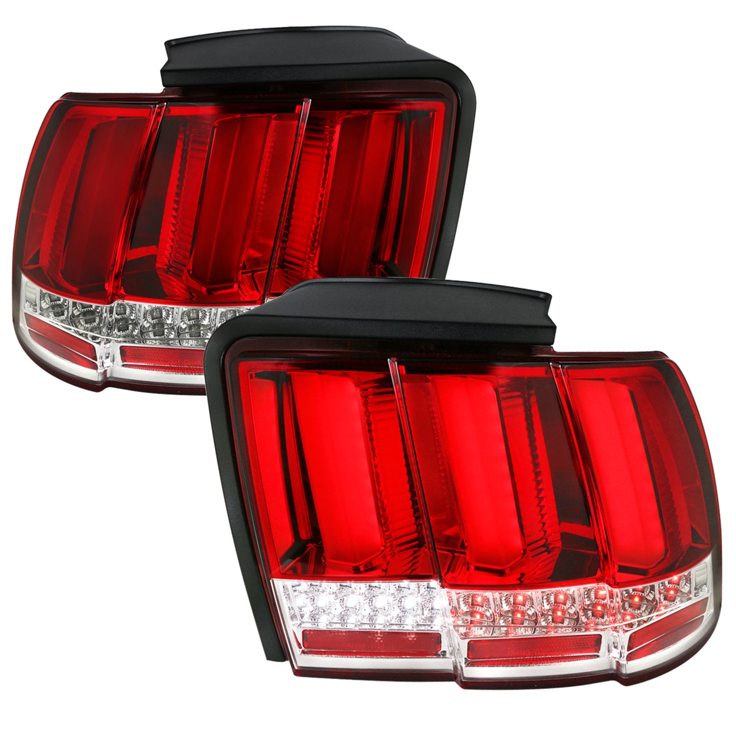 1999-2004 Ford Mustang Sequential LED Tail Lights Chrome Housing/Red Lens