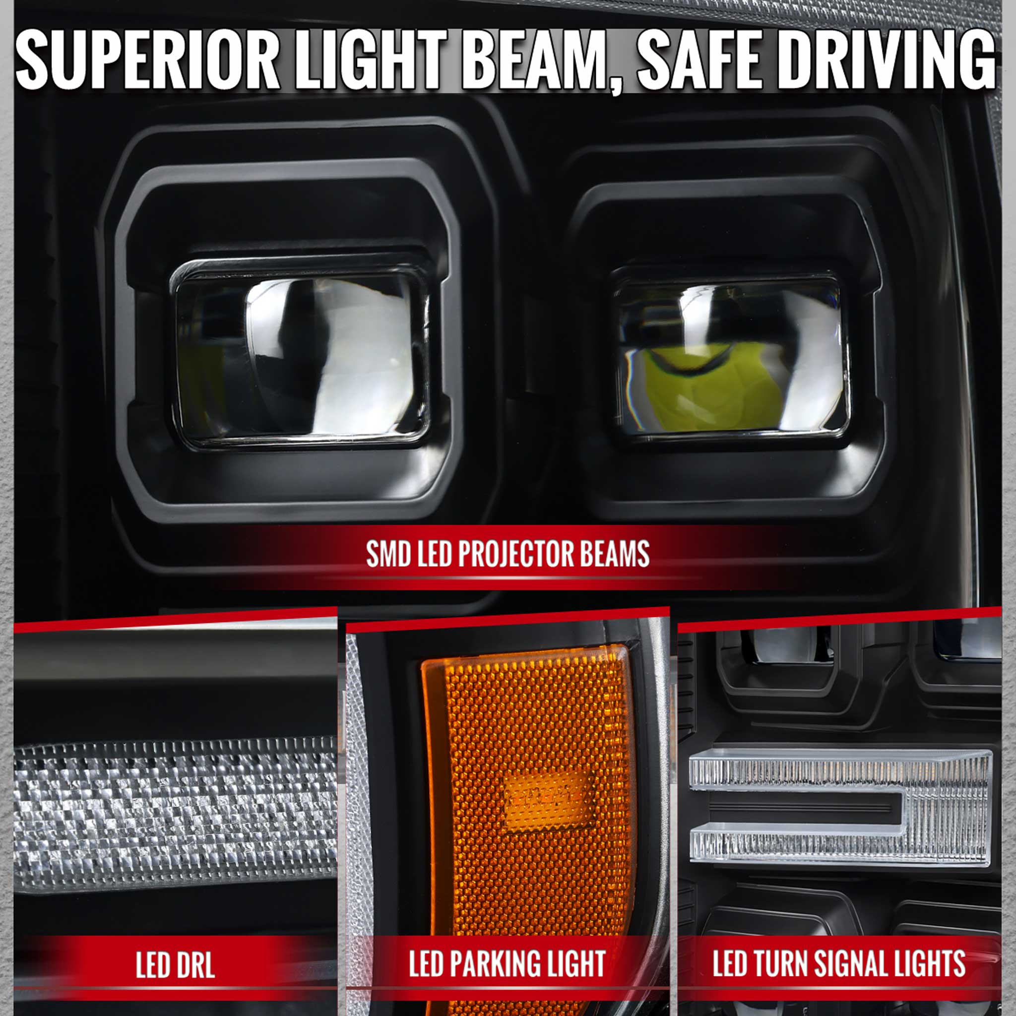 For Ford F-150 2021-2023 Full LED Projector Headlights Sequential Start-Up Glossy Black Clear Lens