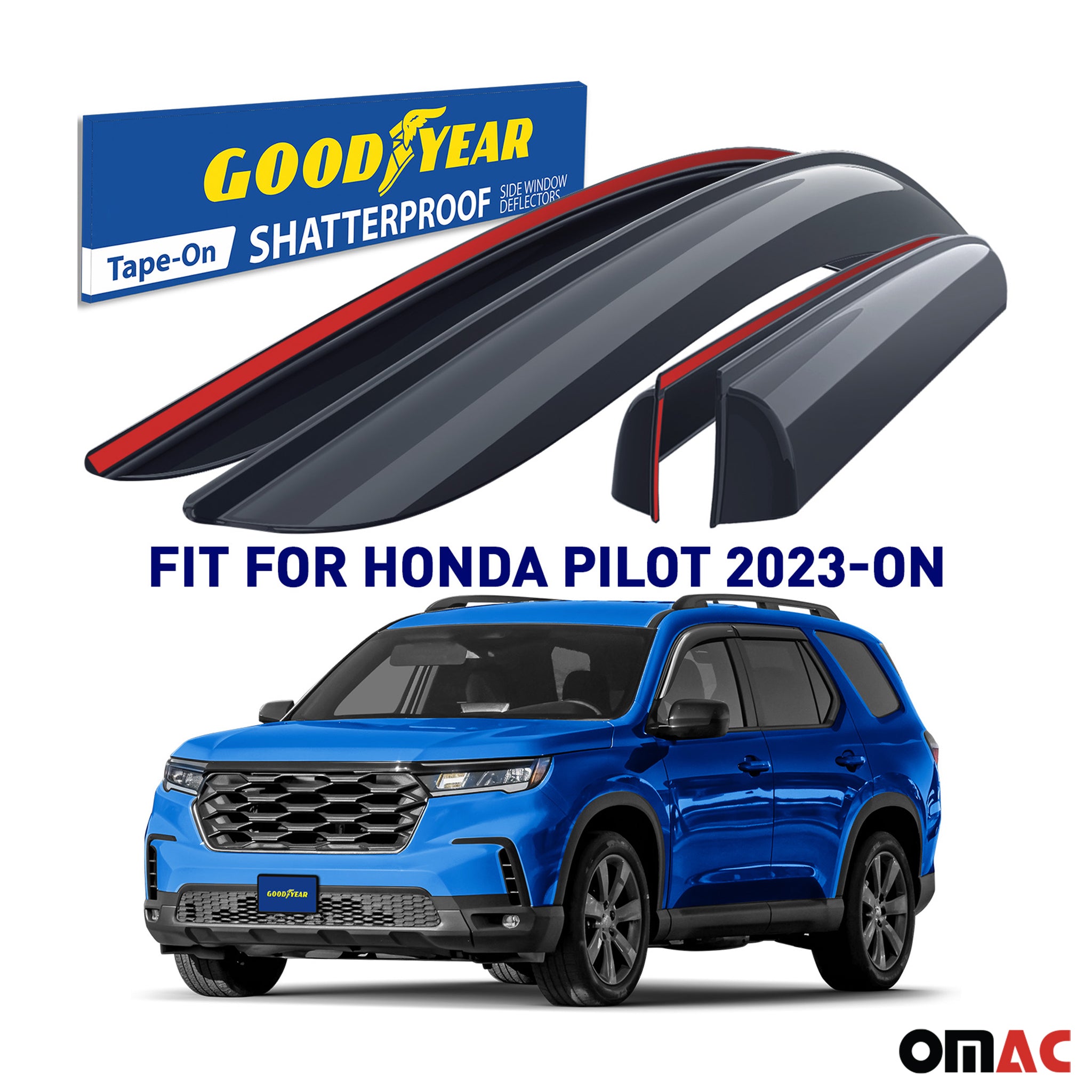 Goodyear Wind Deflectors for Honda Pilot 2023-2025 Tape-On Premium Smoke 4 pcs