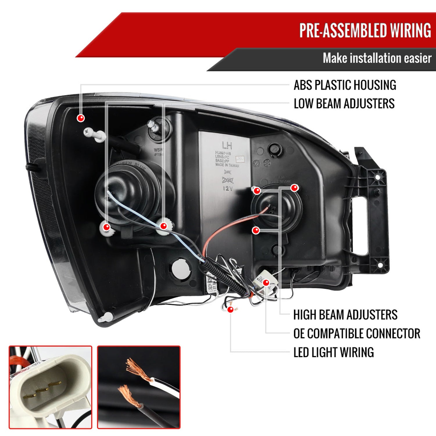 2006-2008 Dodge RAM 1500/ 06-2009 RAM 2500 3500 Dual Halo Headlights Jet Black