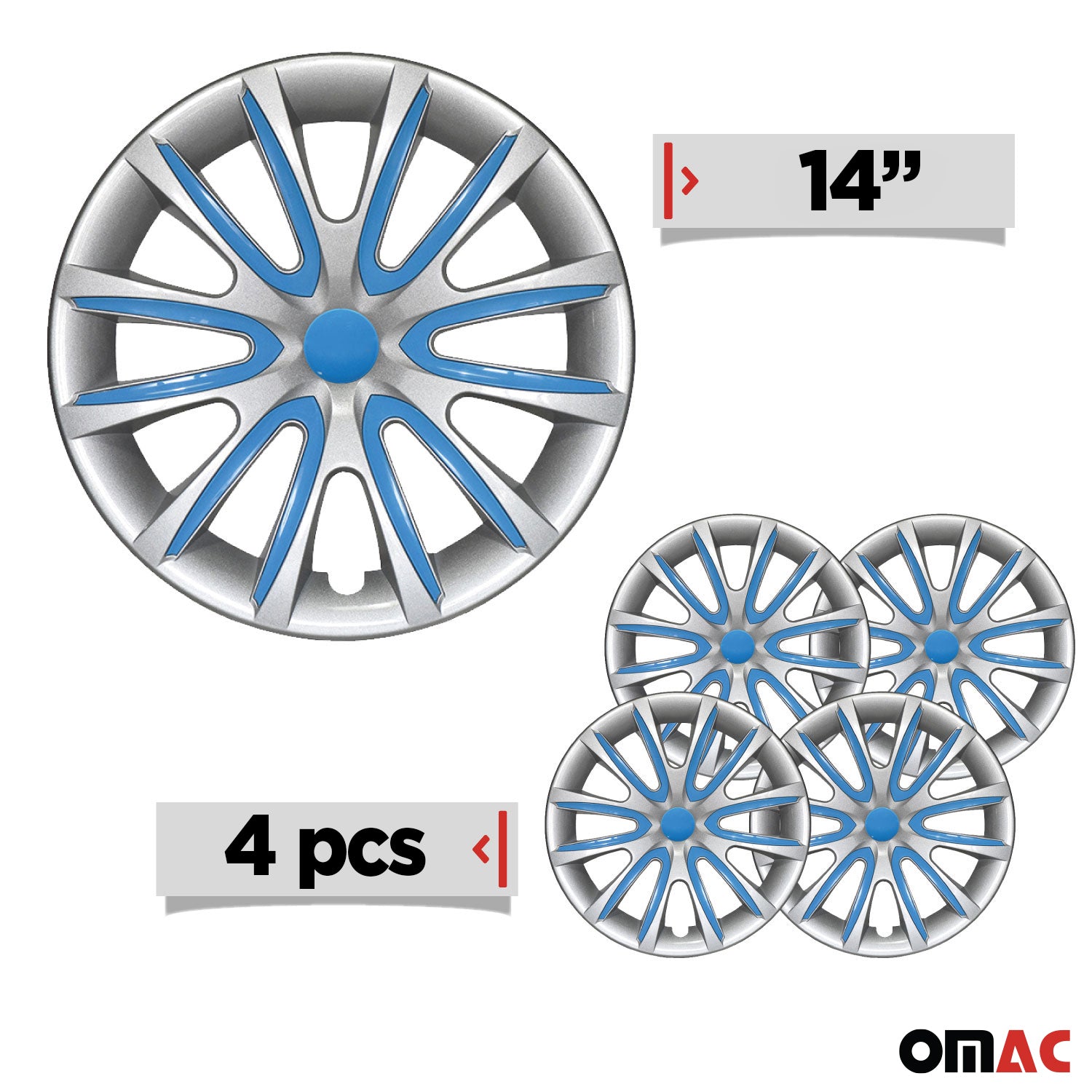 Bicolo Hub Caps Wheel Cover 14" Gray & Blue Full Set 4 pcs.