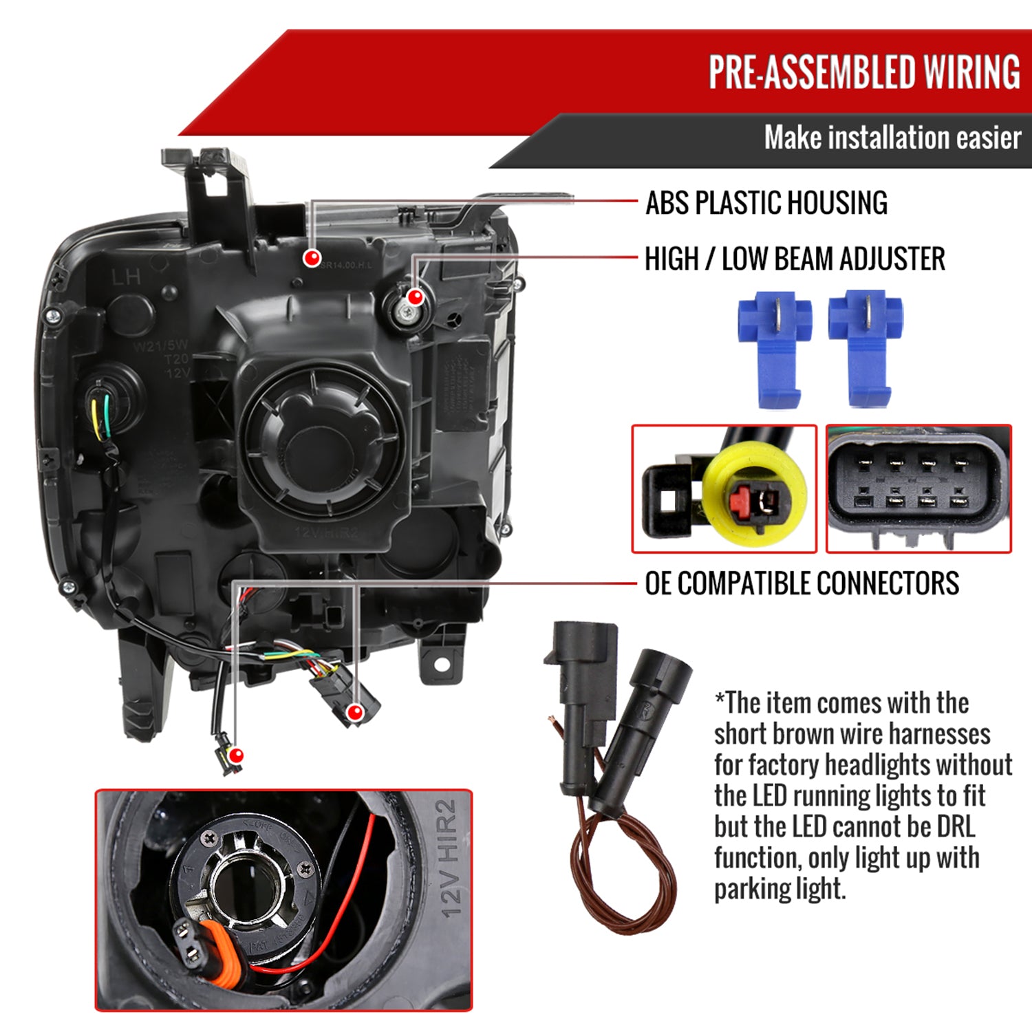 2014-2019 GMC Sierra LED Light Strip Projector Headlights Matte Black/Clear