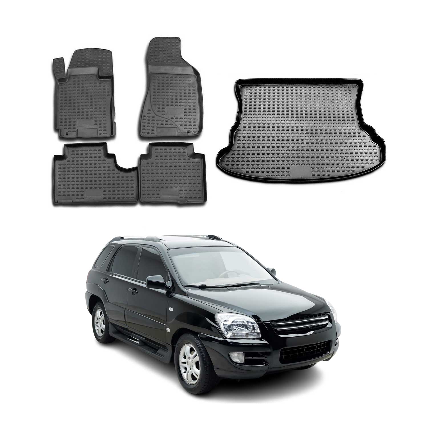 2005-2010 Kia Sportage Floor Mats & Cargo Liner Full Set All Weather Black
