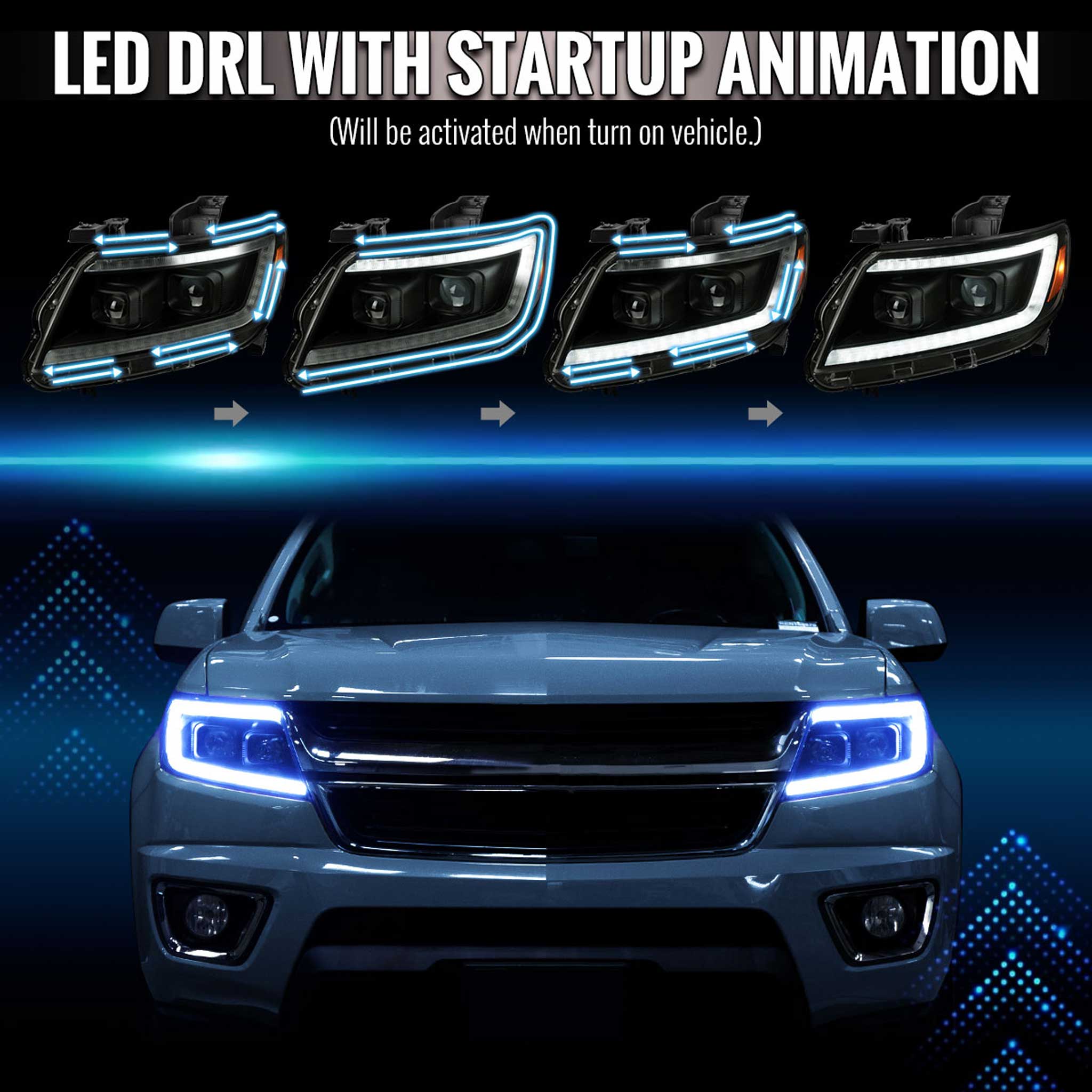For Chevrolet Colorado 2015-2022 Headlights LED DRL Light Strip Turn Signal Side Marker Black Housing Smoked Lens