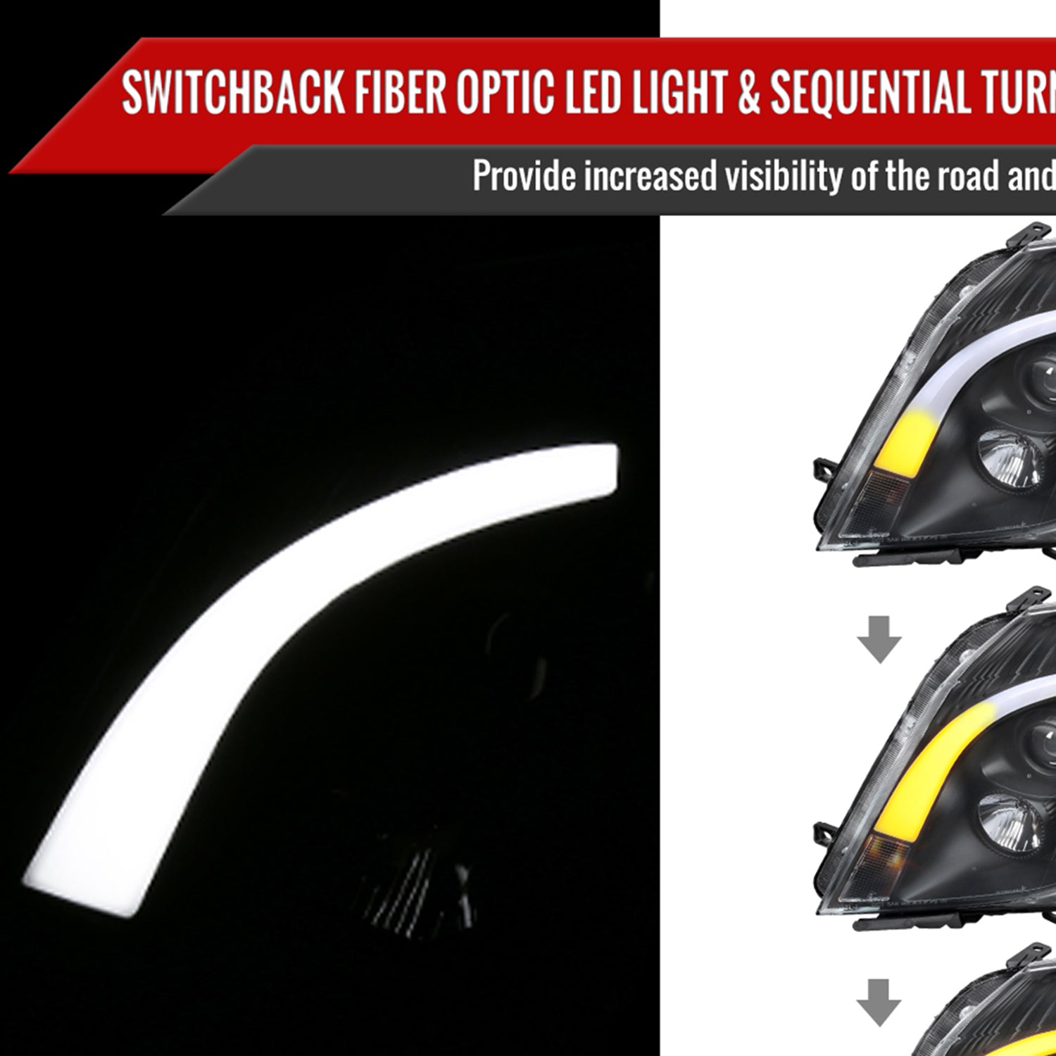 2008-2014 Cadillac CTS Sequential LED Bar Projector Headlights Matt Black