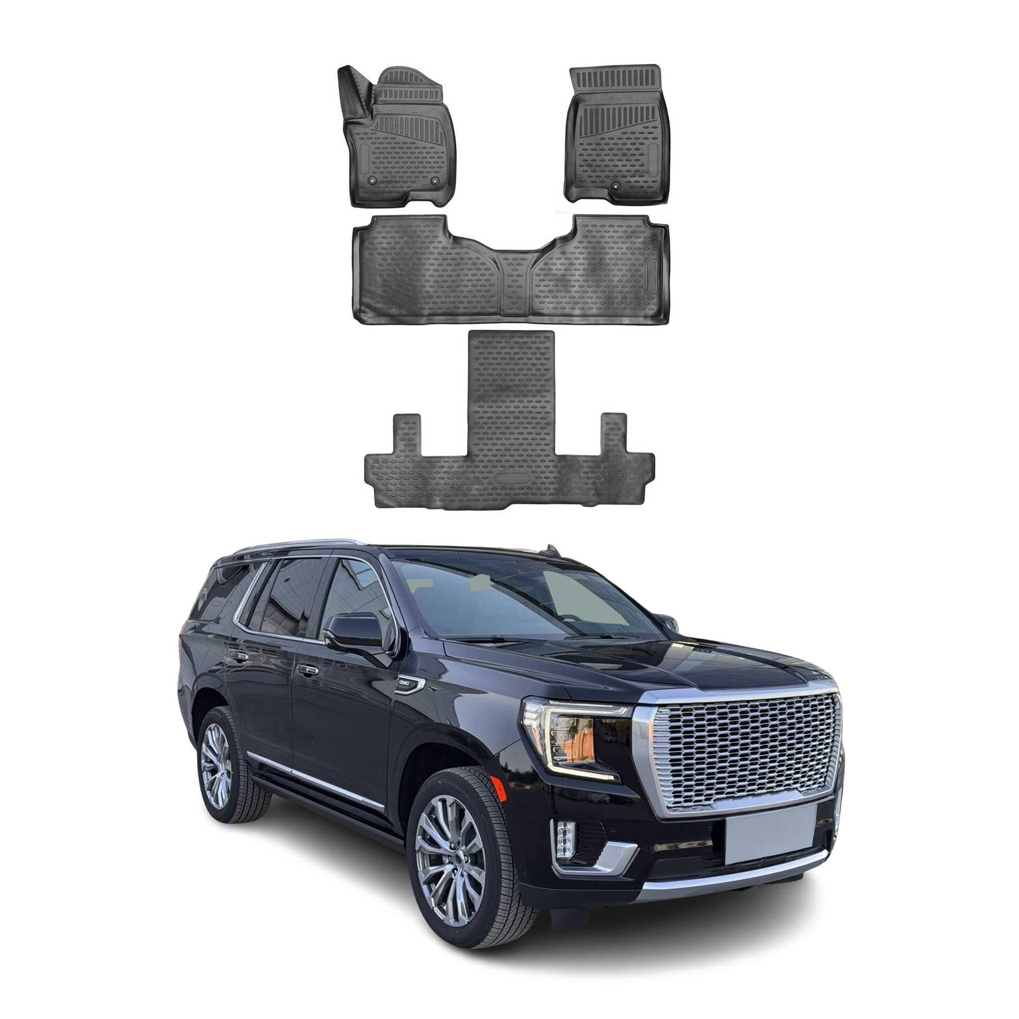 2021-2024 GMC Yukon XL Floor Mats Liners Full Set All Weather Black