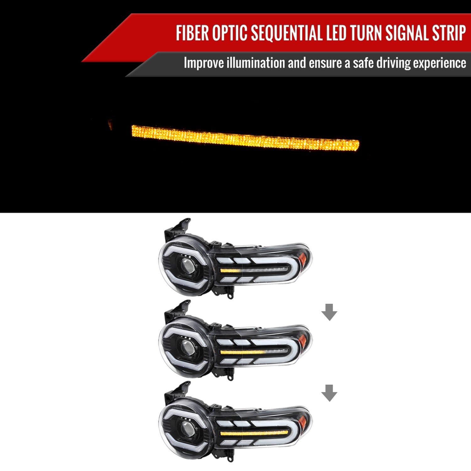 2007-2014 Toyota FJ Cruiser Signal Animated LED Bar Projector Headlights Black