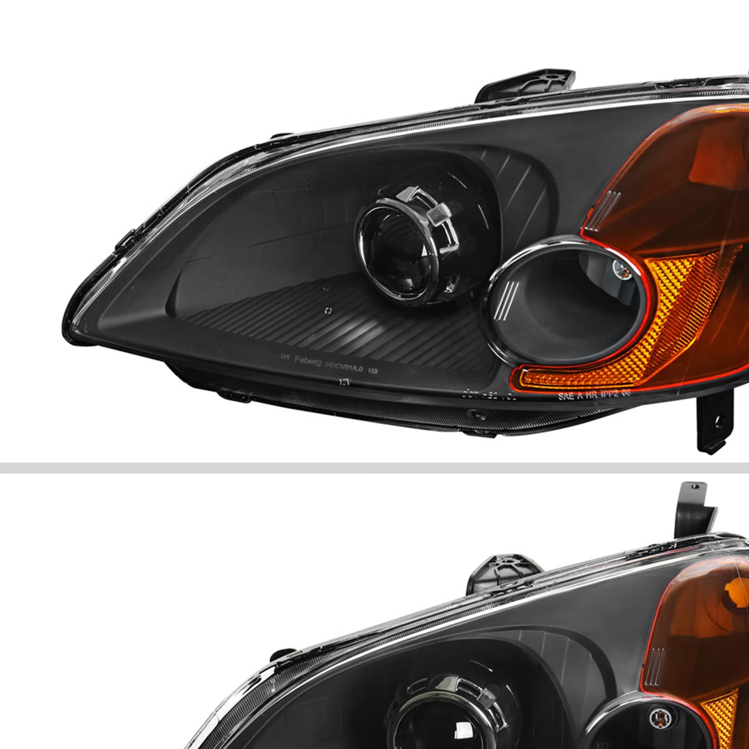 2001-2003 Honda Civic Projector Headlights w/ H1 Bulbs Matte Black/Clear Lens