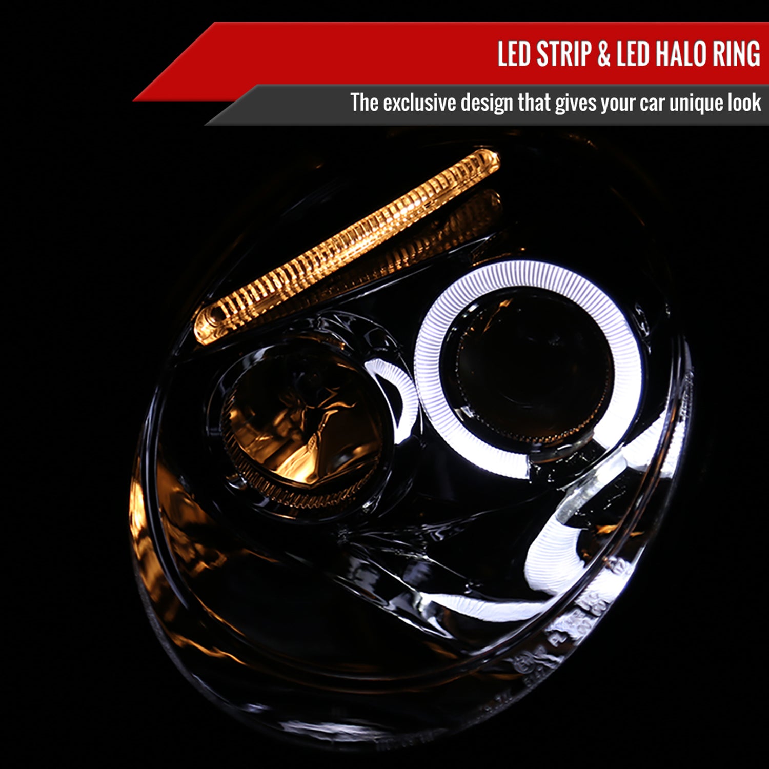 1998-2005 VW Beetle Halo Projector Headlights Chrome/Clear Lens