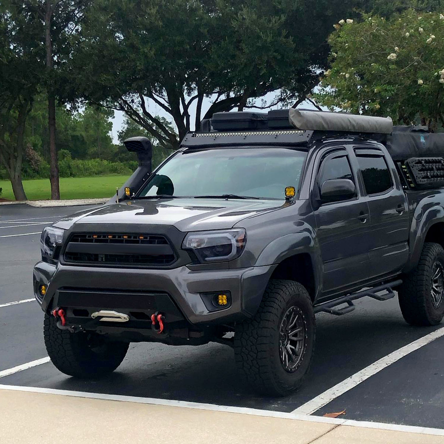 2012-2015 Toyota Tacoma LED C-Bar Projector Headlights Glossy Black/Smoke Lens