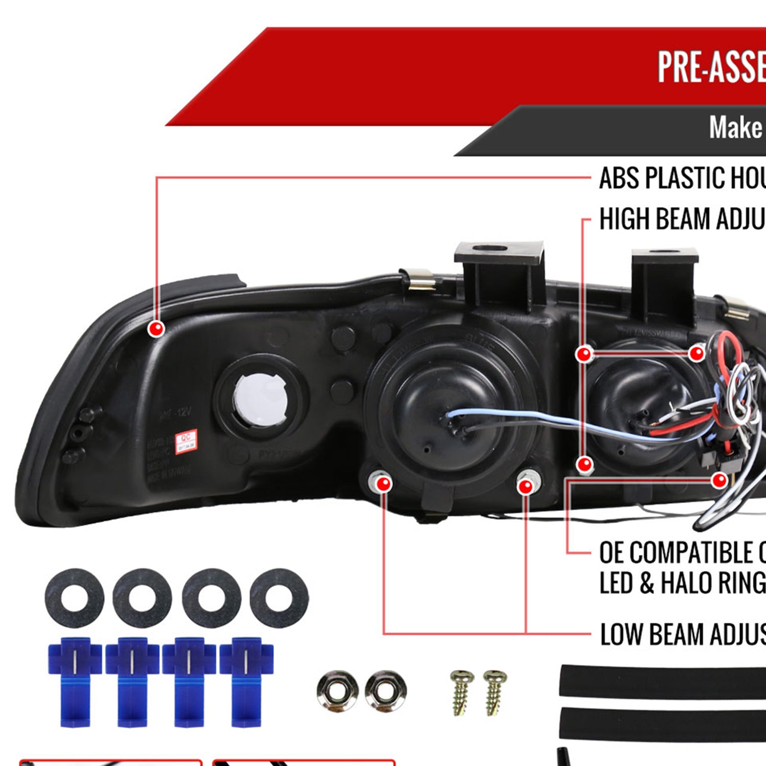 1992-1995 Honda Civic Dual Halo Projector Headlights Glossy Black/Smoke Lens