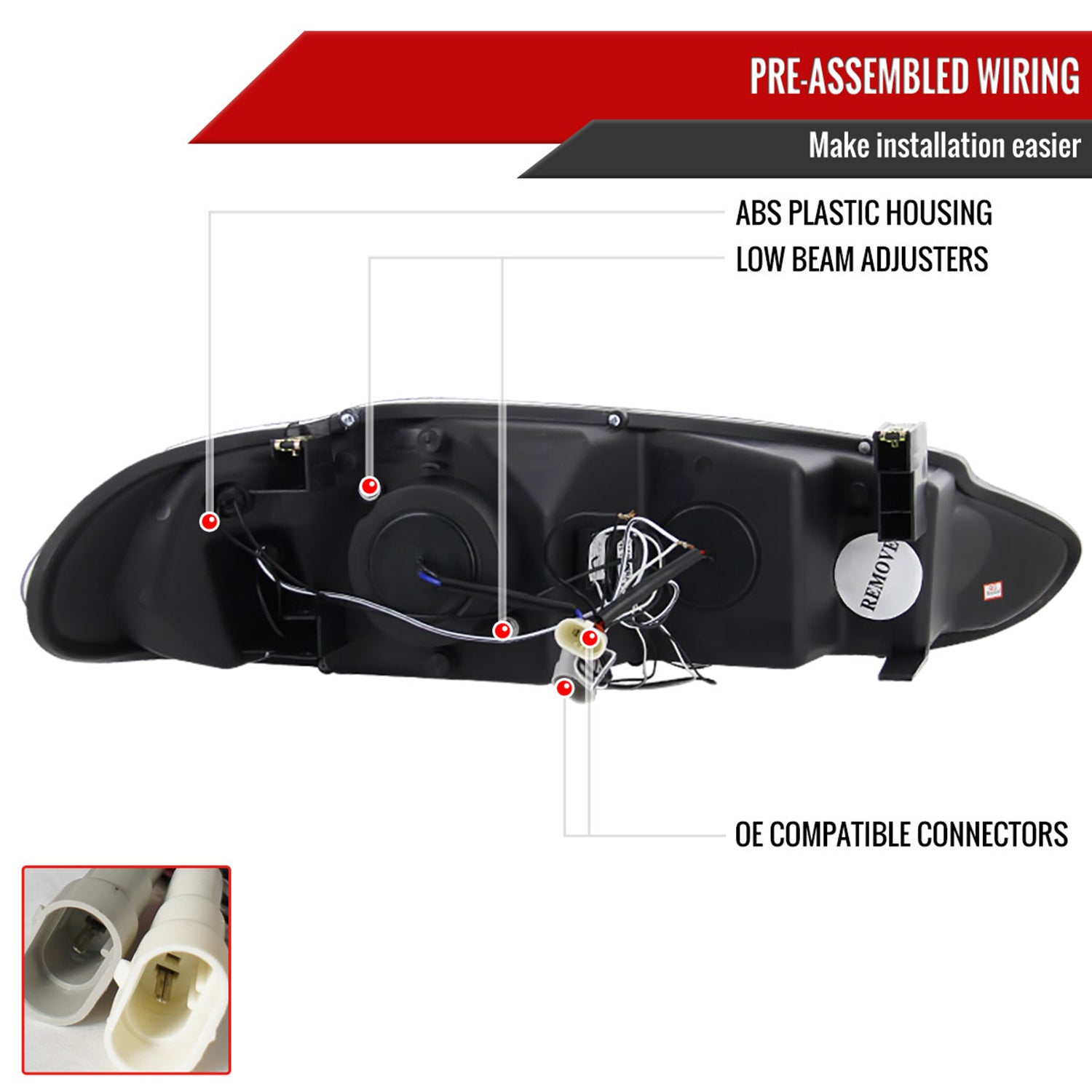 1998-2004 Dodge Intrepid Dual Halo Projector HeadLights Matte Black/Clear Lens