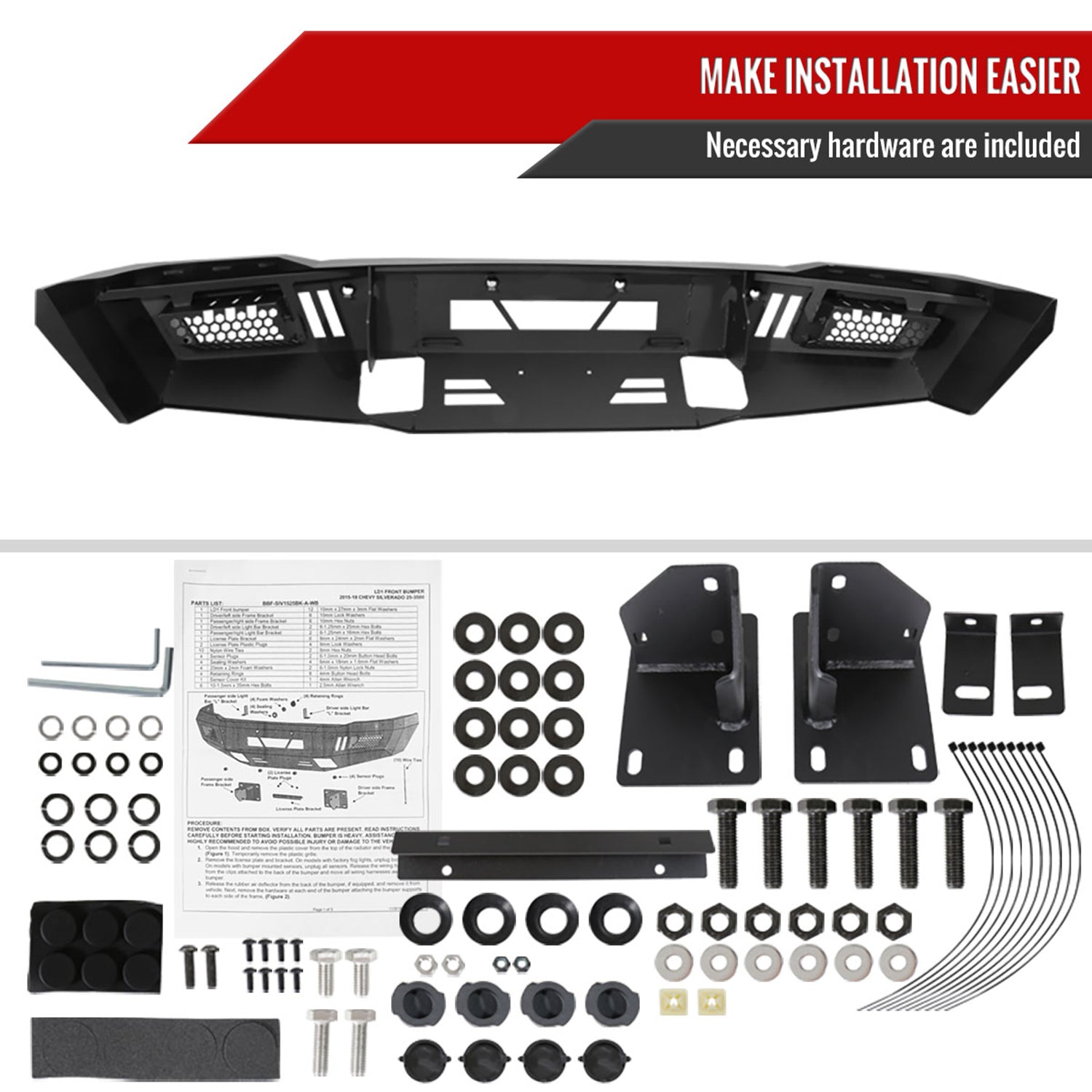 2015-2019 Chevy Silverado 2500/3500 Heavy Duty Front Bumper LED Light Ports