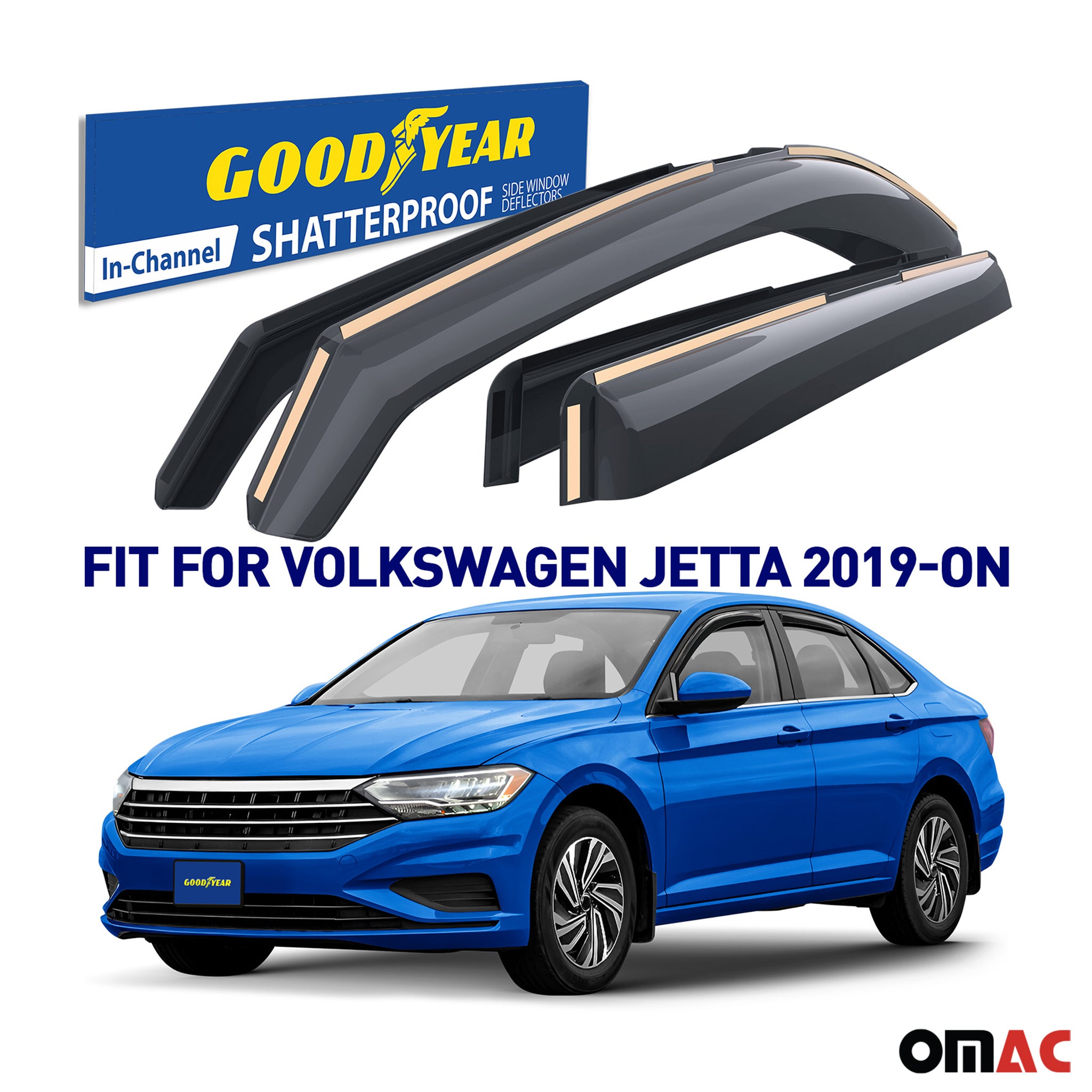 Goodyear Wind Deflectors for VW Jetta 2019-2025 In-channel Smoke 4x