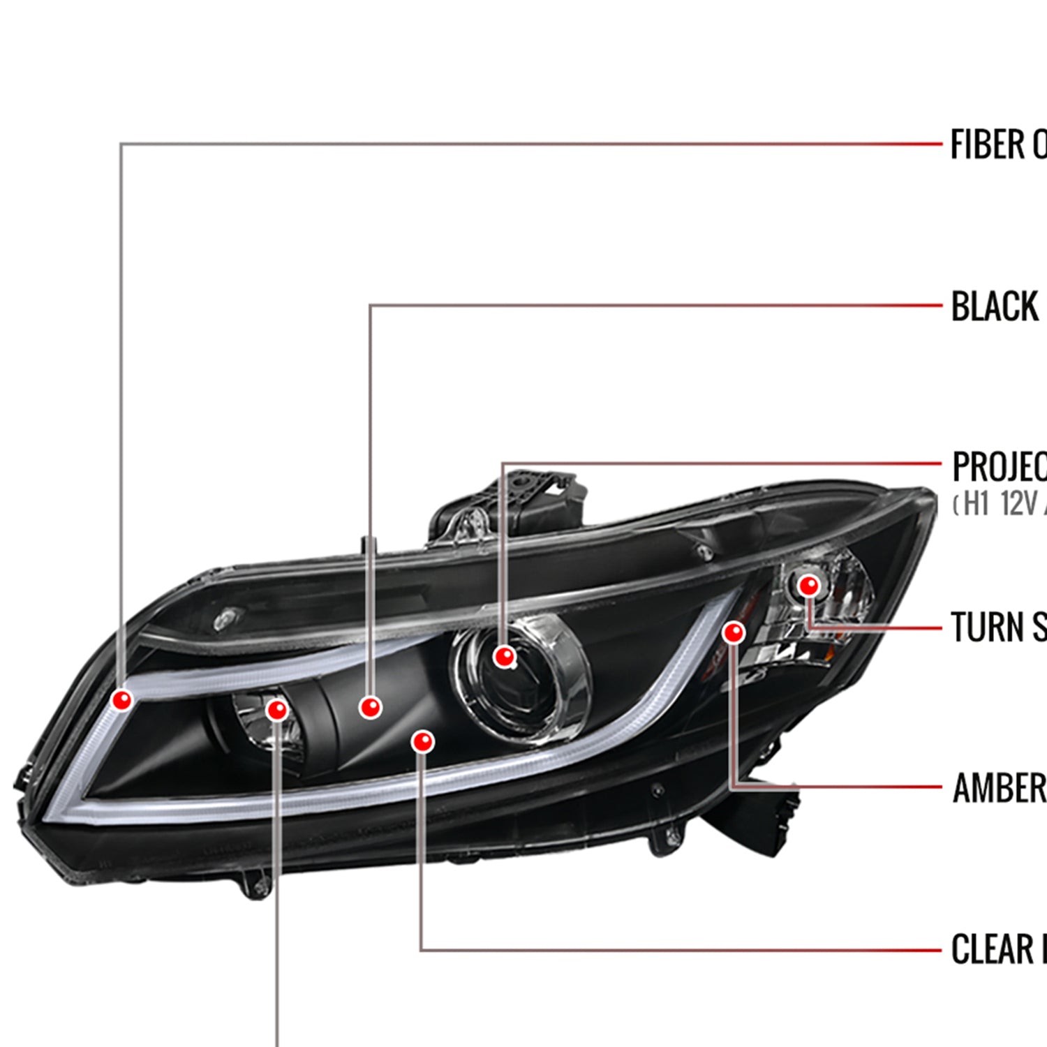 2012-2013 Honda Civic Coupe / 12-2015 Civic Sedan LED Bar Headlights Black