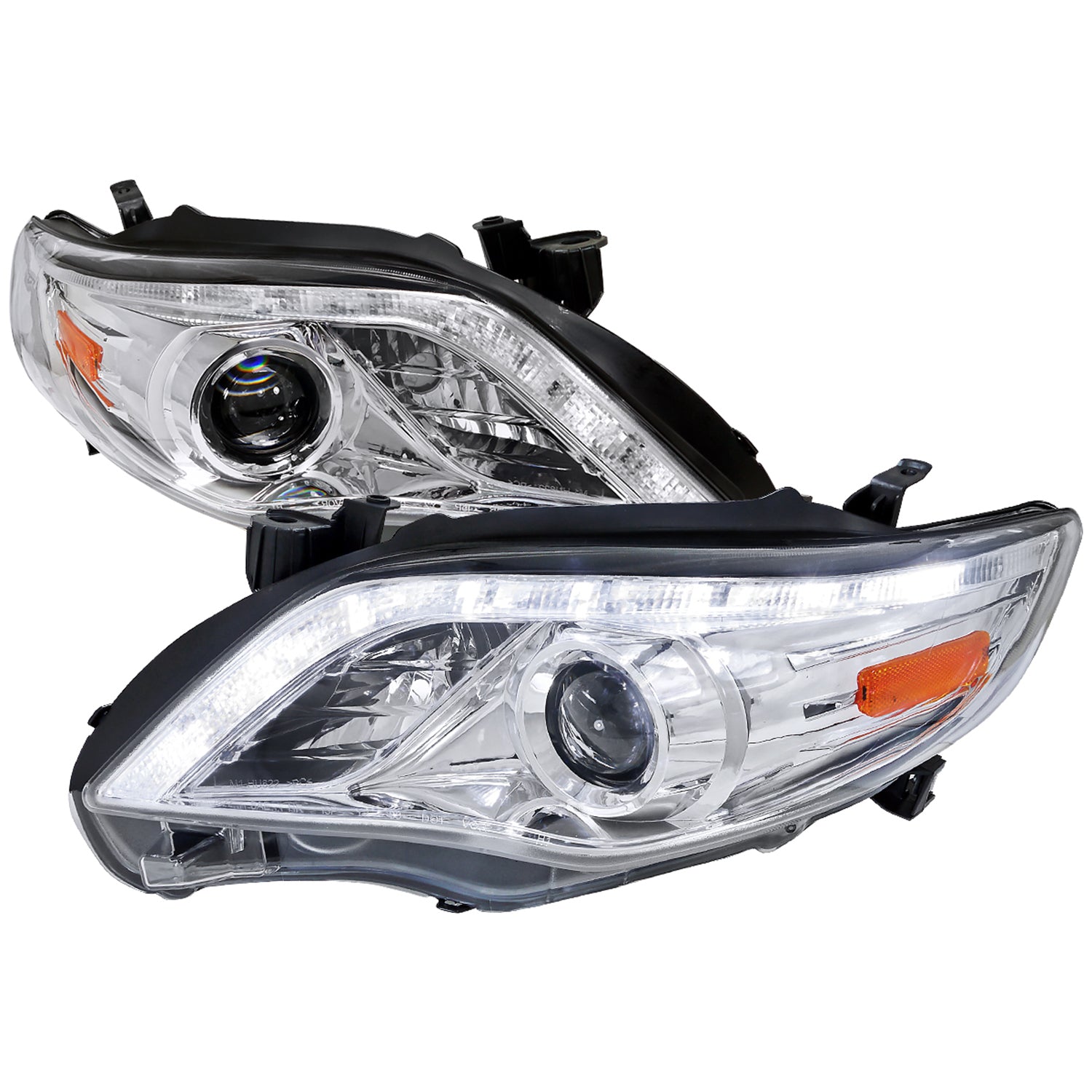 2011-2013 Toyota Corolla Projector Headlights w/ LED Light Strip Chrome/Clear