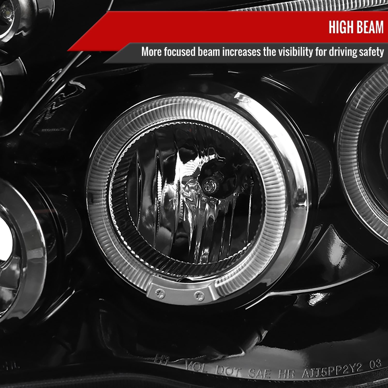 2005-2011 Toyota Tacoma Dual Halo Projector Headlights Jet Black/Clear Lens