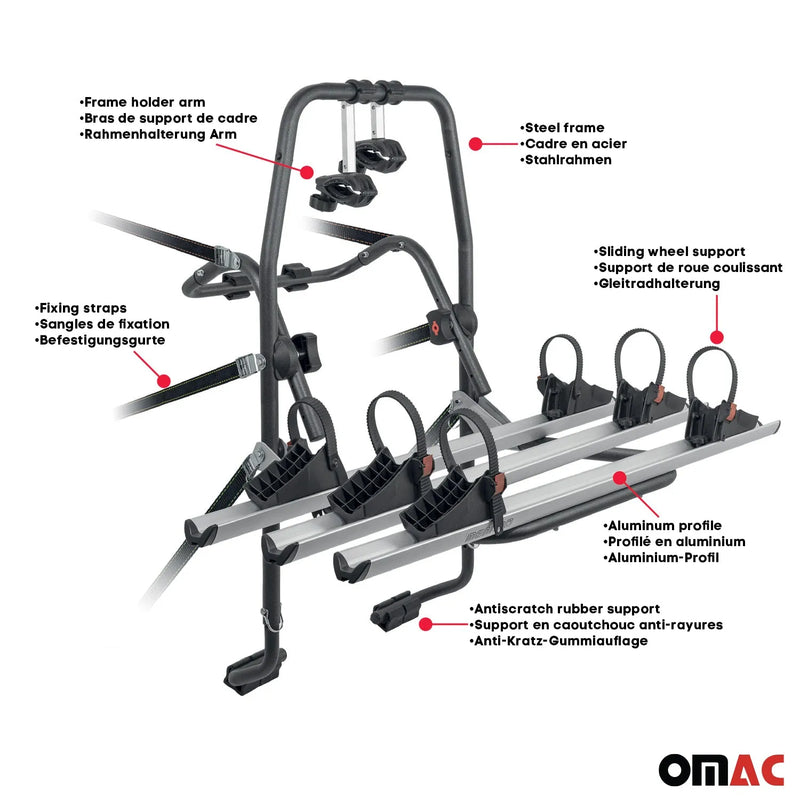 2010-2013 Mercedes E Class W212 Sedan Alu 3 Bike Rack Carrier Hitch Mount Black Grey