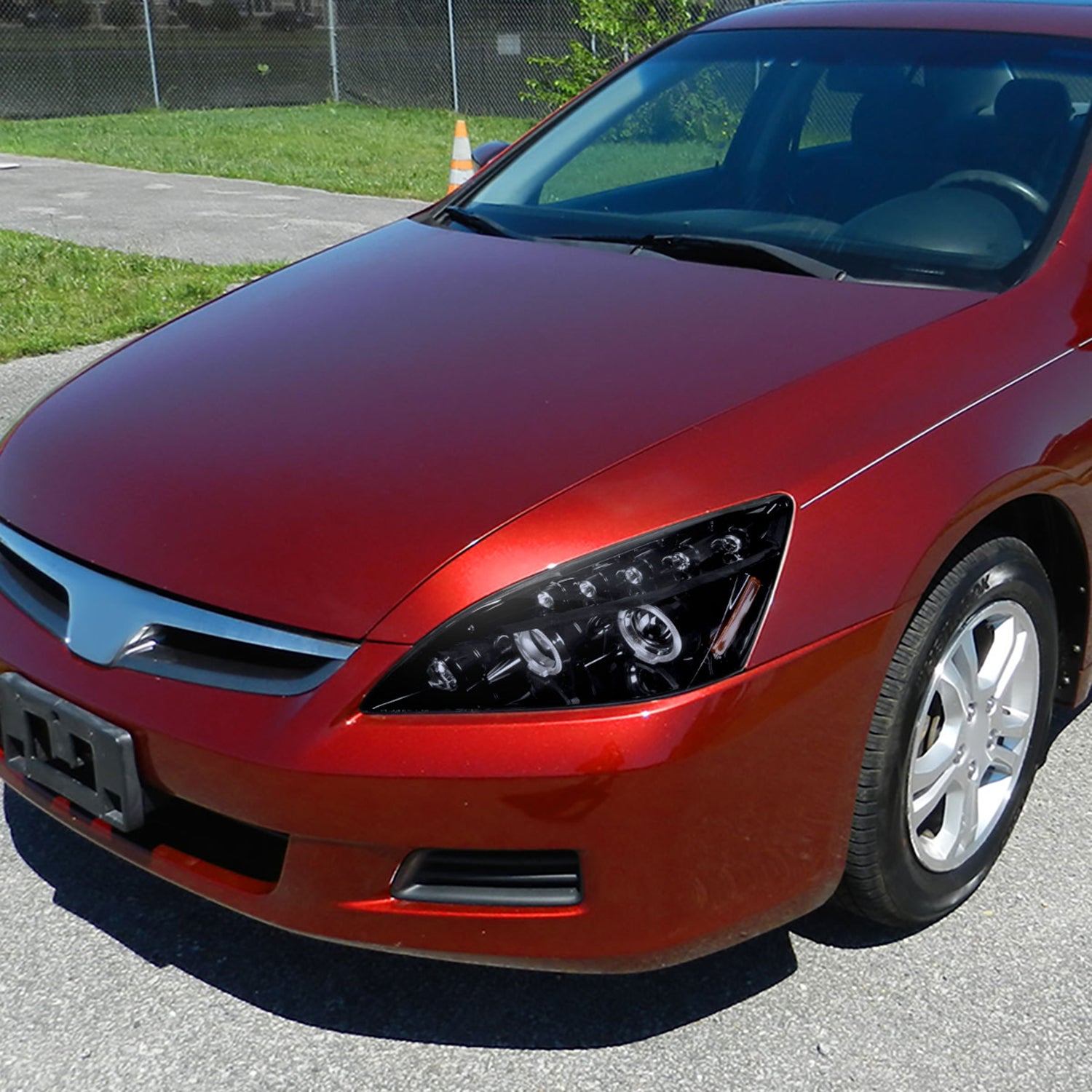 2003-2007 Honda Accord Dual Halo Projector Headlights Glossy Black/Smoke Lens