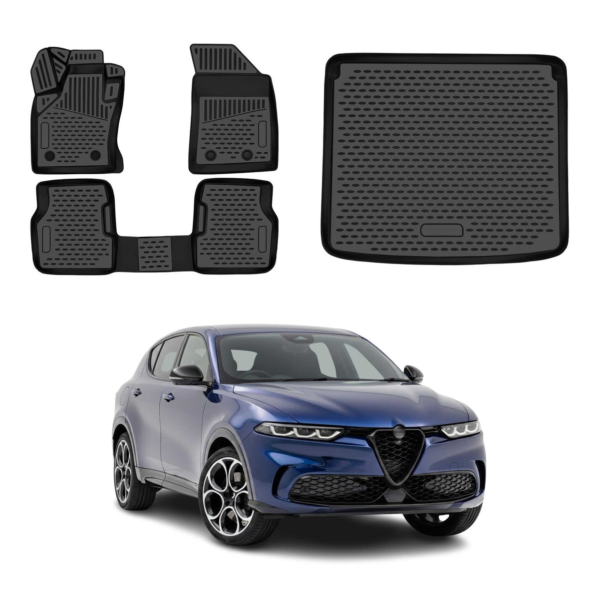 OMAC Floor Mats & Cargo Liners for Alfa Romeo Tonale 2023-2026 upper trunk Black