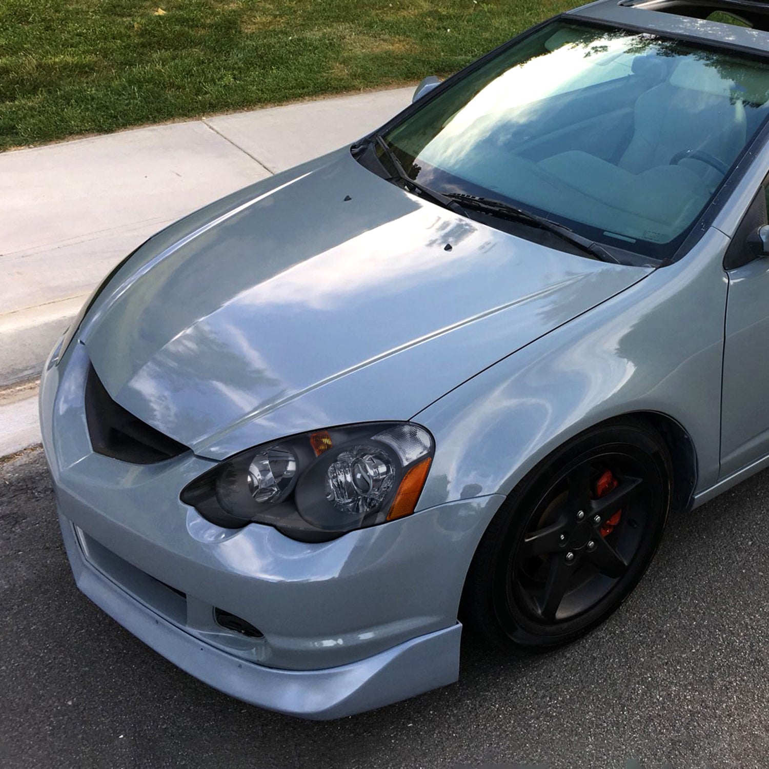 2002-2004 Acura RSX Retro Projector Headlights Amber Reflectors Matt Black