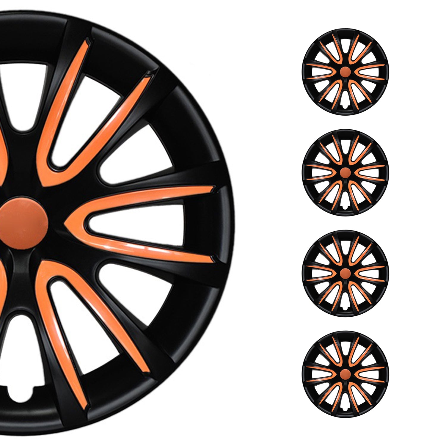 Bicolo Hub Caps Wheel Cover 14" Black Matt & Orange Full Set 4 pcs.