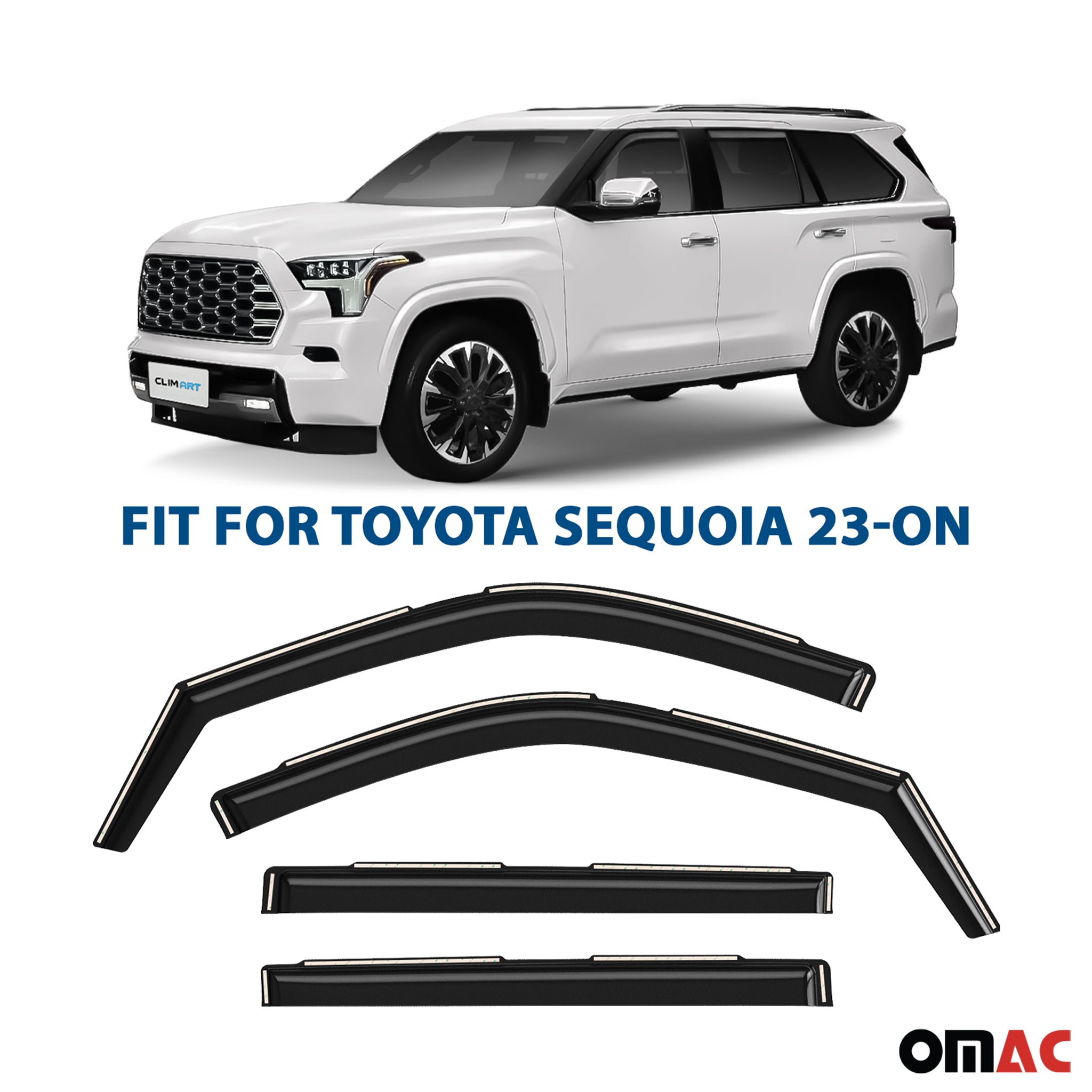 Clim Art Wind Deflectors for Toyota Sequoia 2023-2025 Shatterproof Dark Smoke 4x