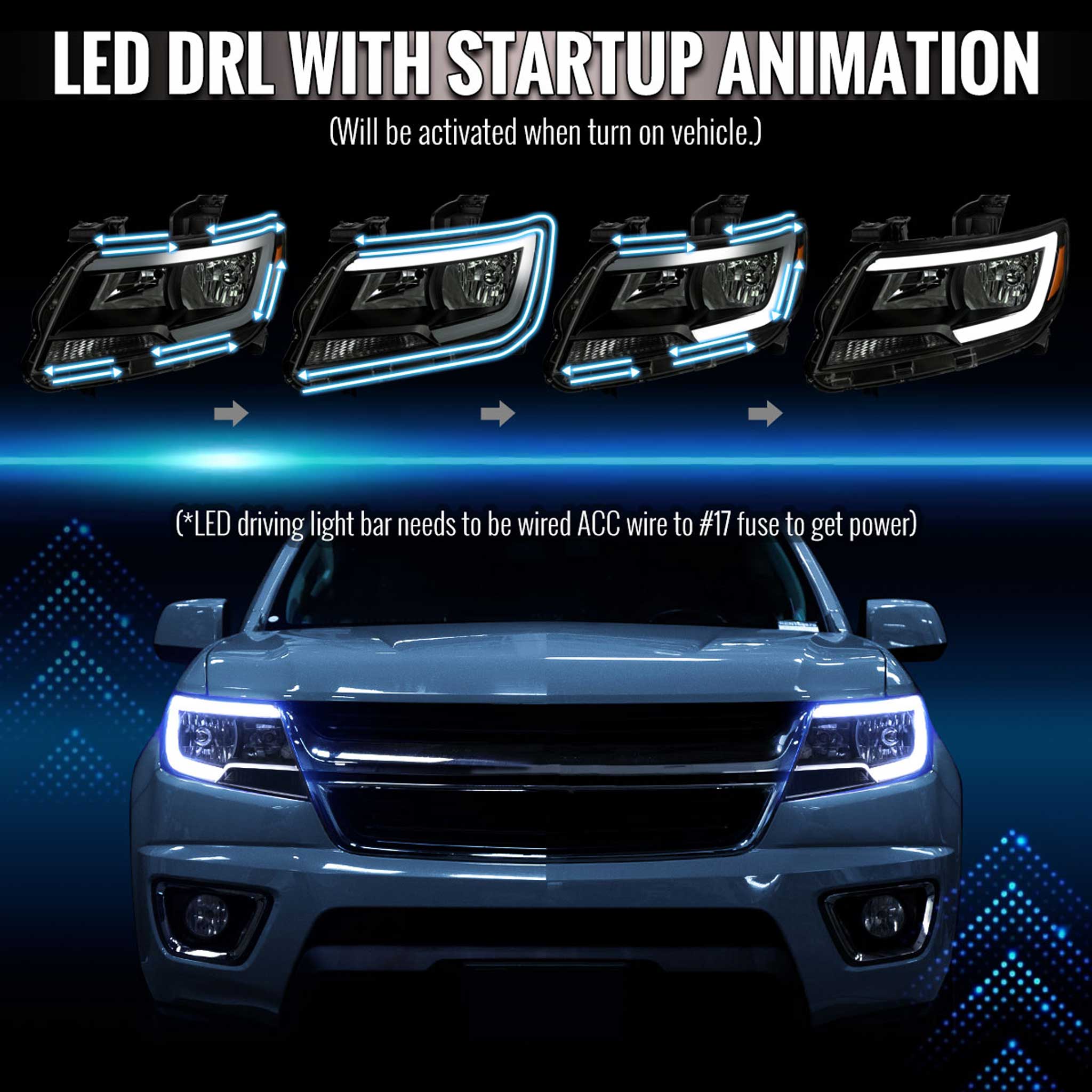 For Chevrolet Colorado 2015-2022 Headlights Switchback LED Bar Turn Signal Matte Black Housing Smoked Lens