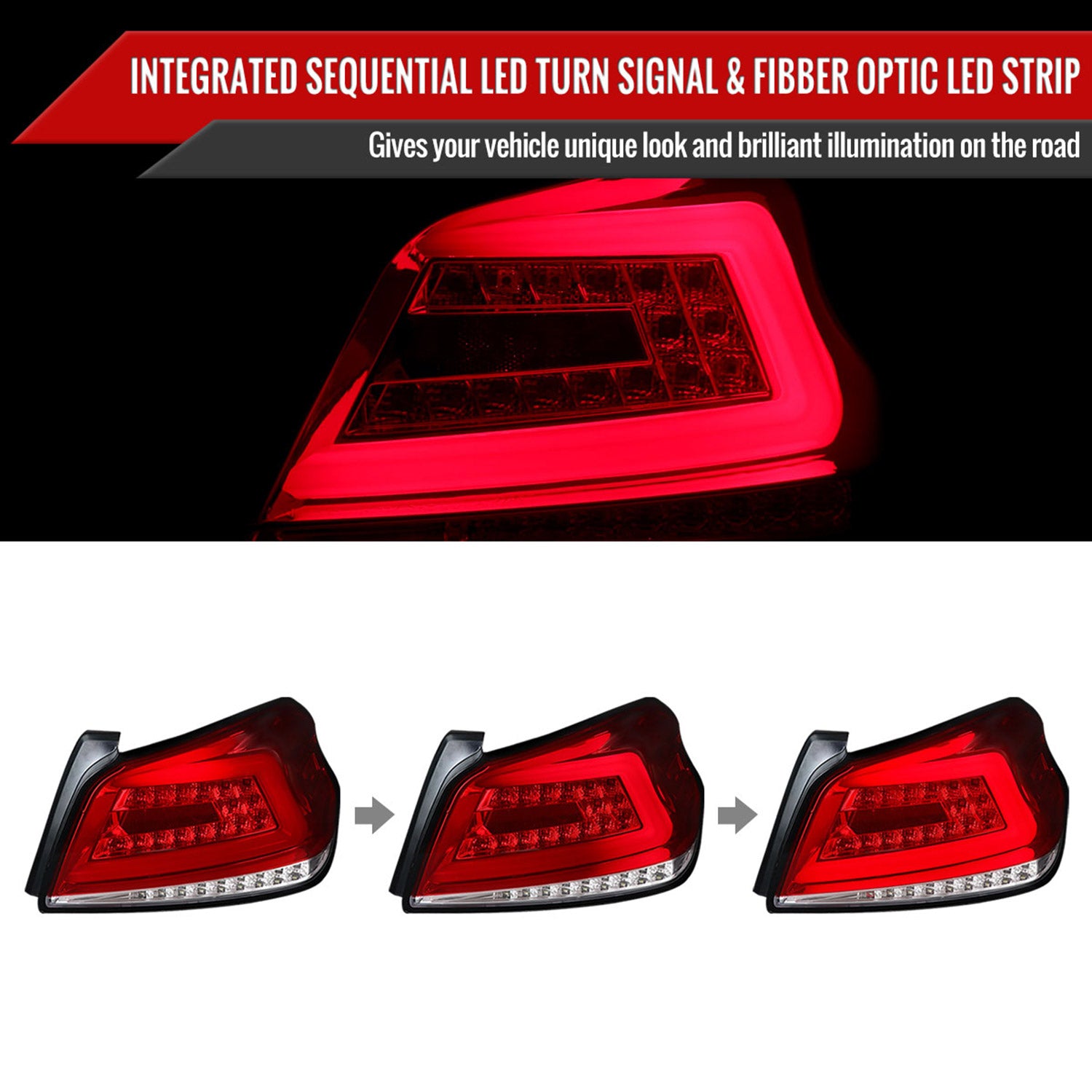 2015-2021 Subaru WRX Sequential White Bar LED Tail Lights Chrome/Red Lens
