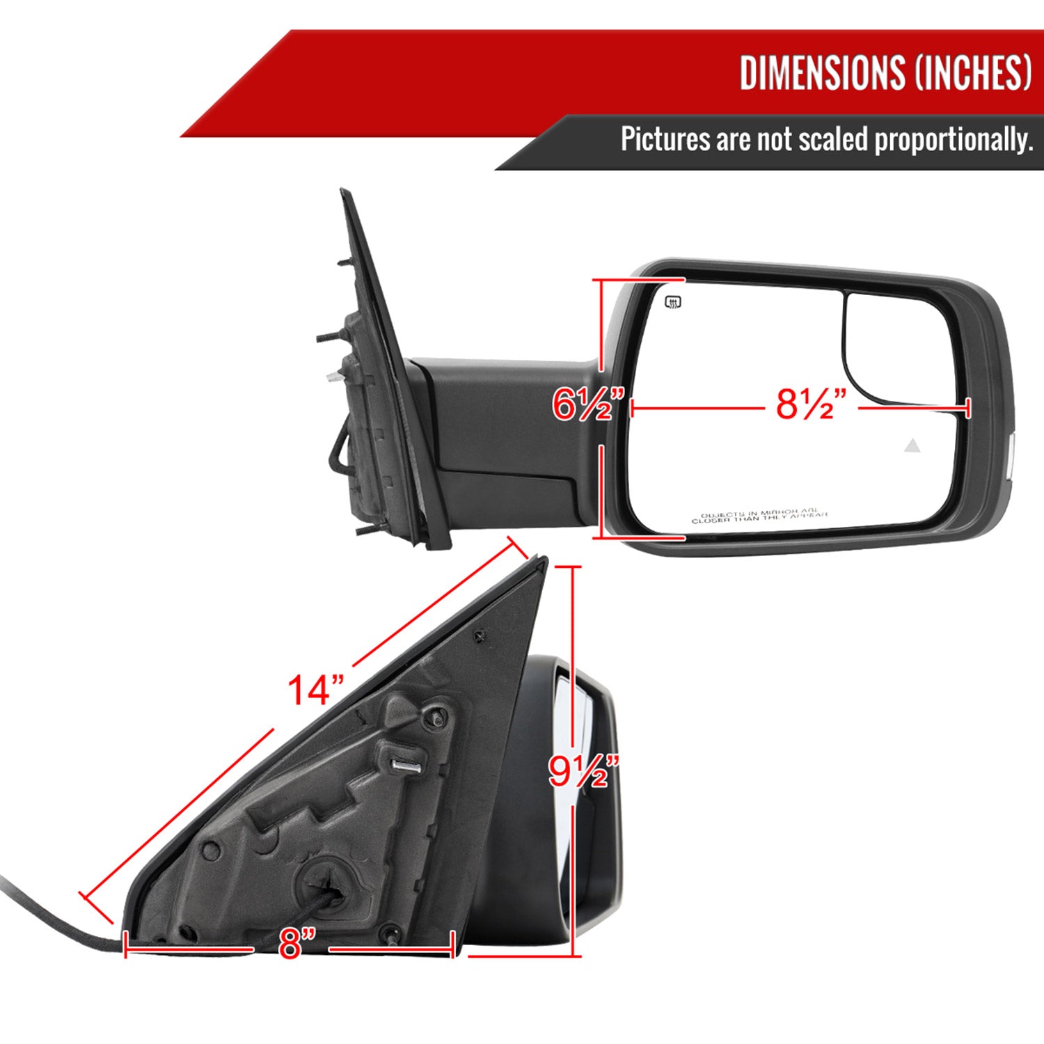 2019-2024 Dodge RAM 1500 Chrome Manual Fold & Heated Side Mirror Passenger