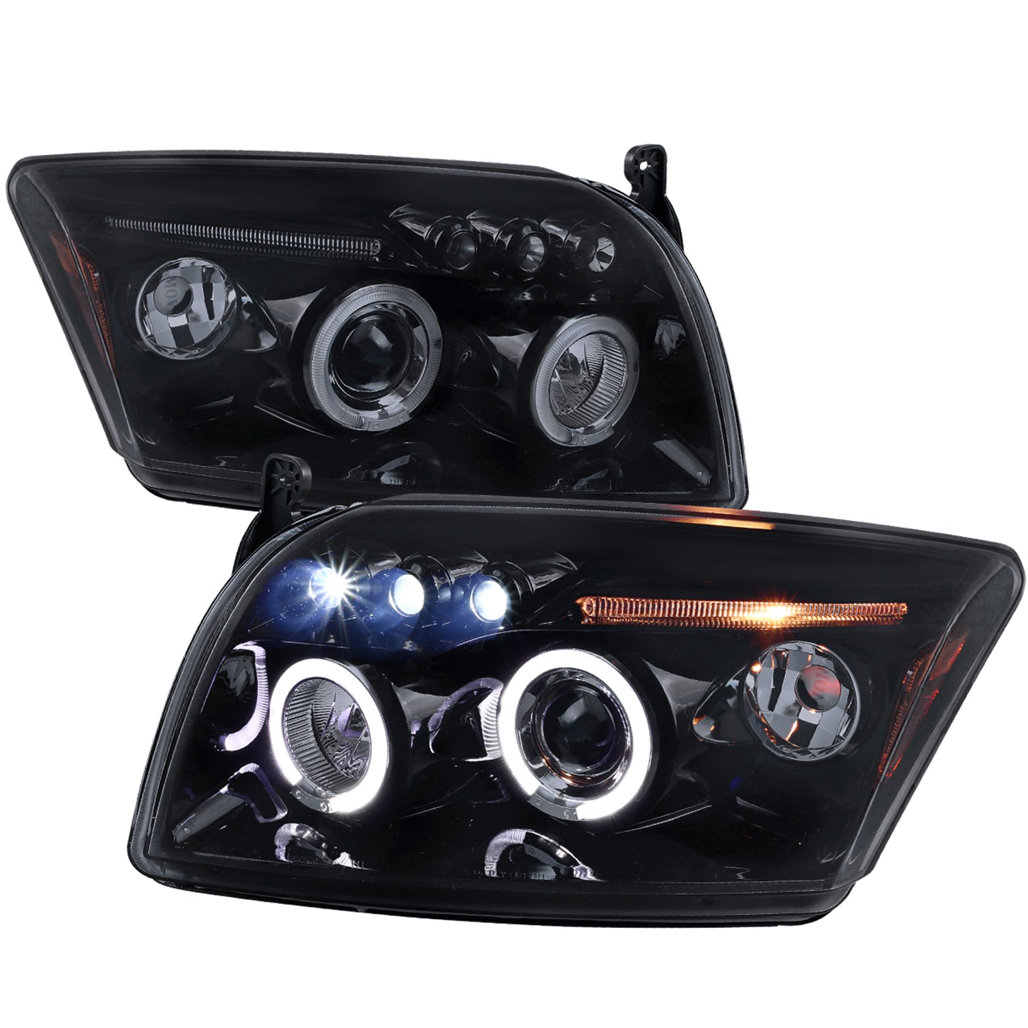2007-2012 Dodge Caliber Dual Halo Projector Headlights Glossy Black/Smoke Lens