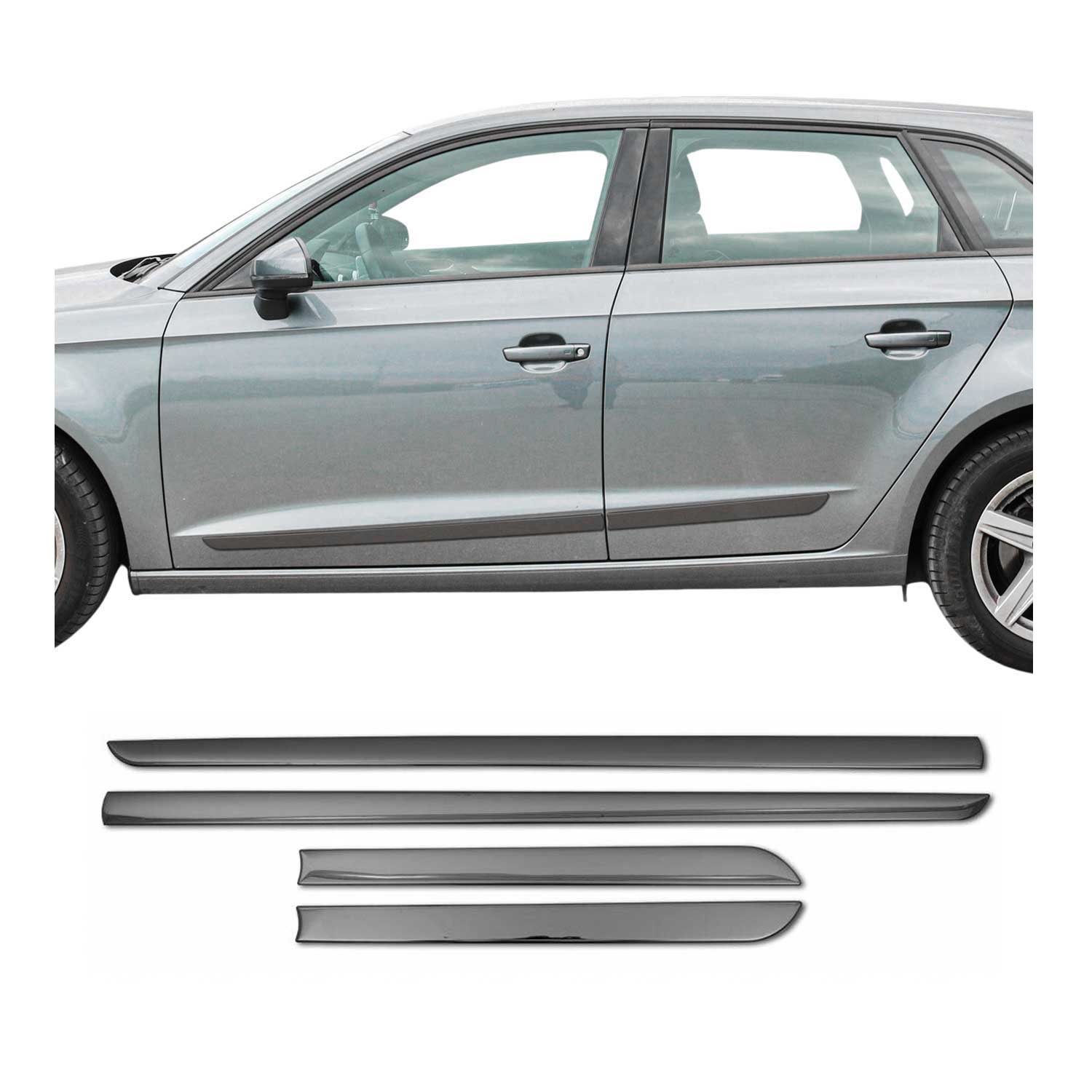 Dark Chrome Side Door Streamer Body Molding Trim Stainless Steel 4 Pc