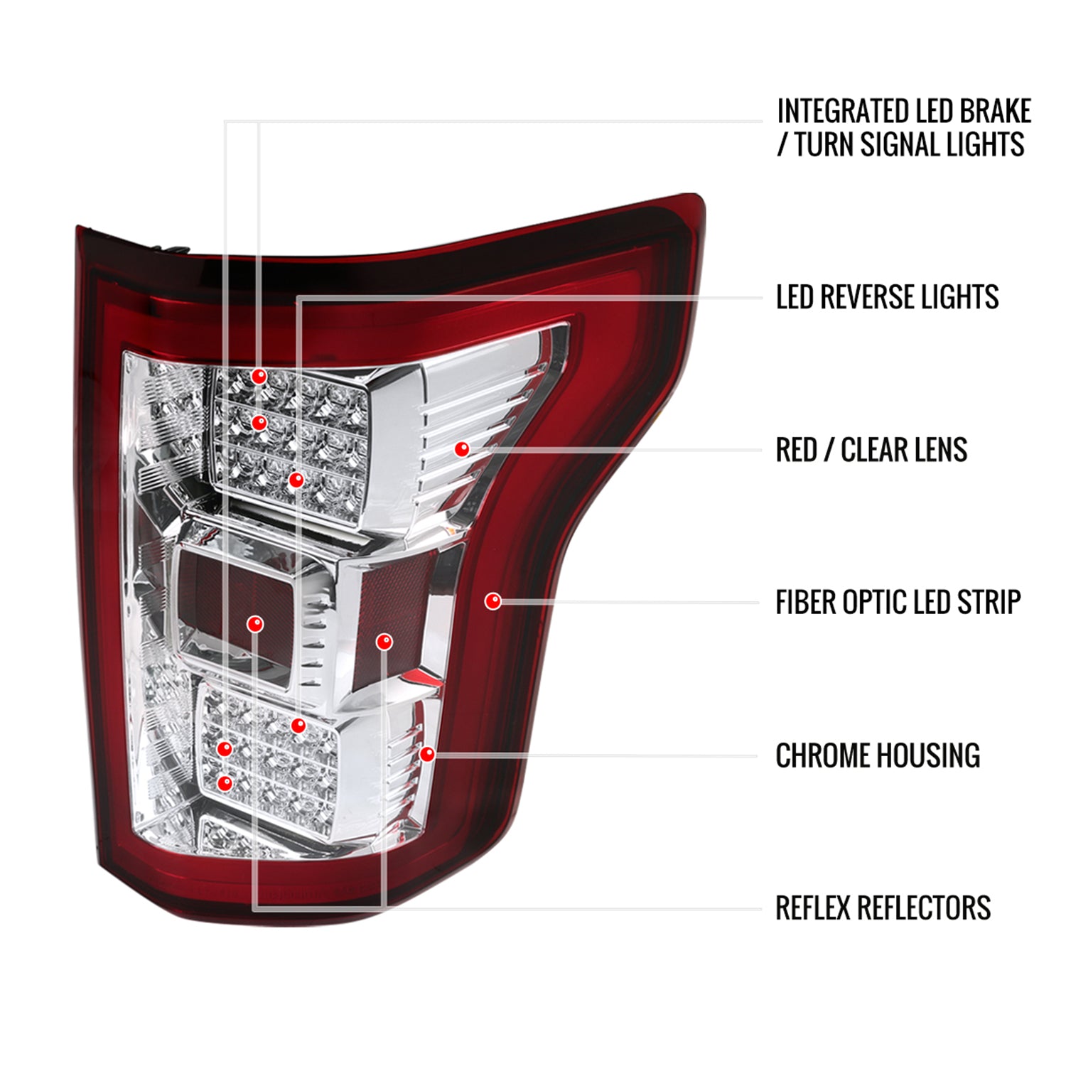 2015-2017 Ford F-150 LED Tail Lights Chrome Housing/Red Lens