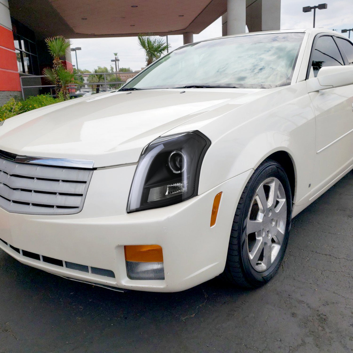 2003-2007 Cadillac CTS Halo LED Turn Signal Projector Headlights Black