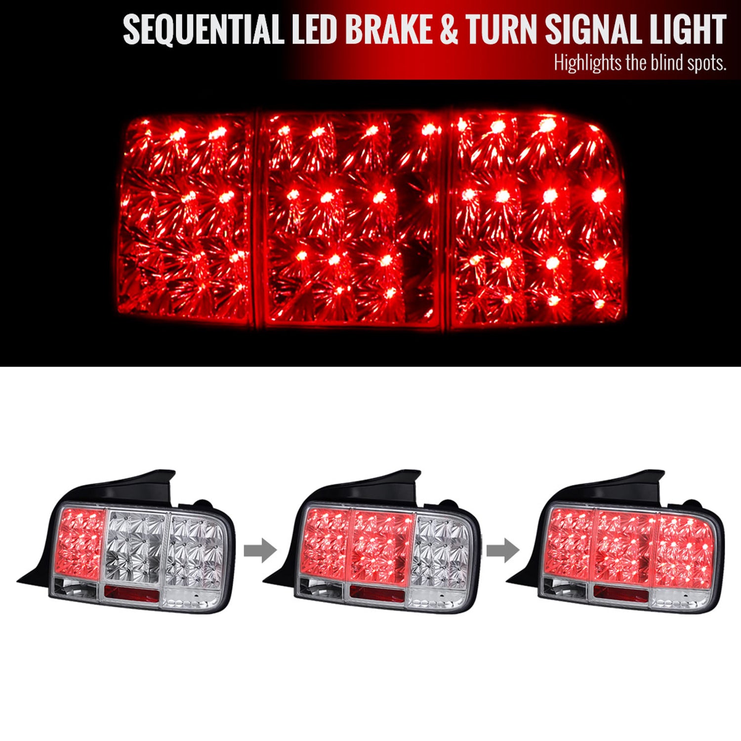 2005-2009 Ford Mustang Sequential LED Tail Lights Chrome Housing/Clear Lens