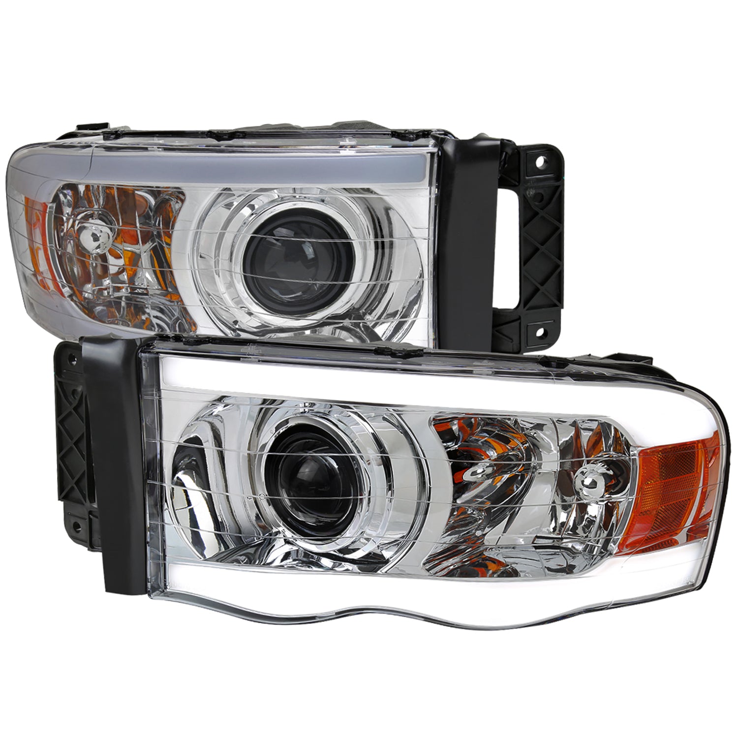 2002-2005 Dodge Ram 1500 / 2500 / 3500 LED Tube Headlights Chrome